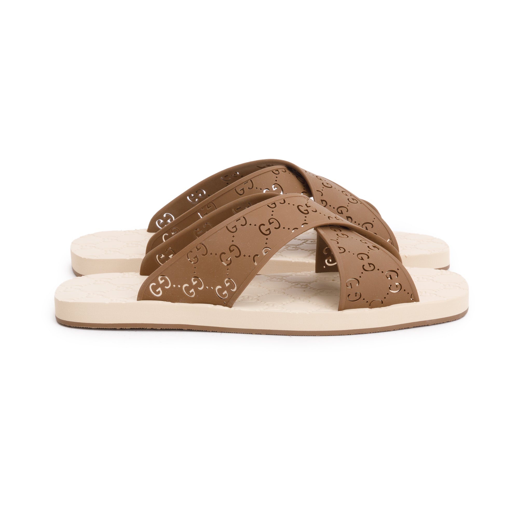 Gucci Brown GG Rubber Slide Sandals, Size 11 w/ Box