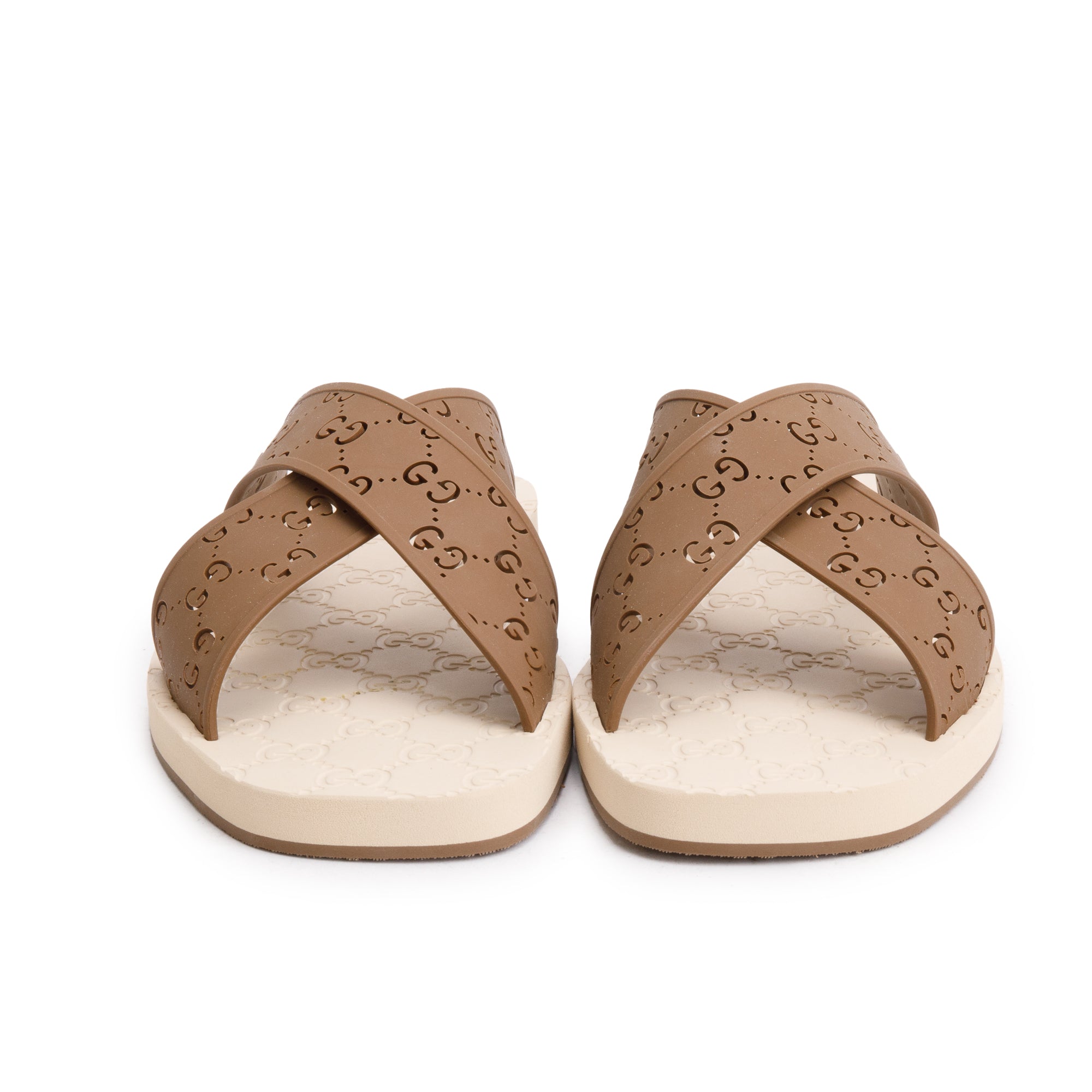 Gucci Brown GG Rubber Slide Sandals, Size 11 w/ Box