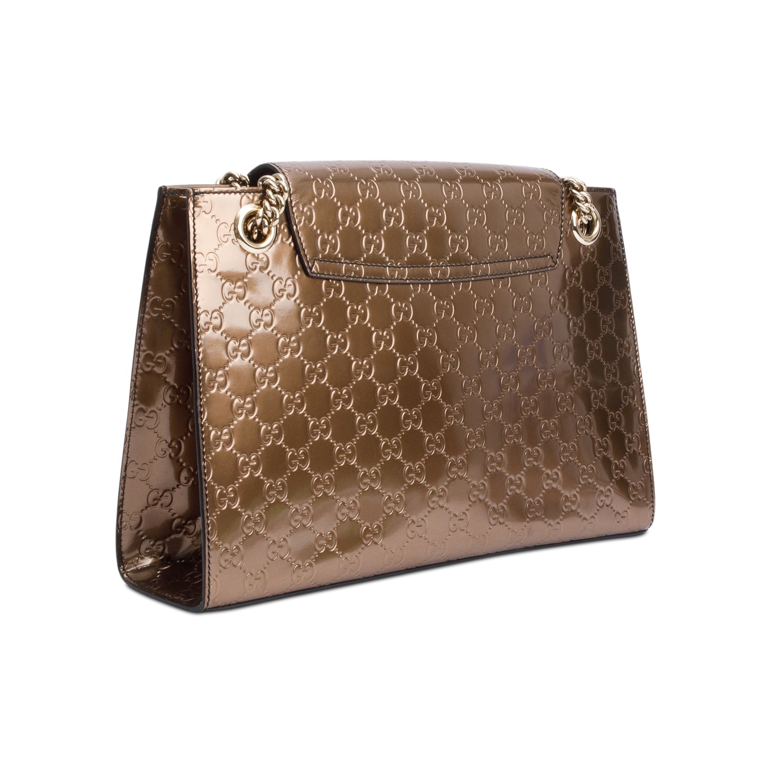 Gucci Brown GG Signature Patent Leather Large Emily Chain Shoulder Bag