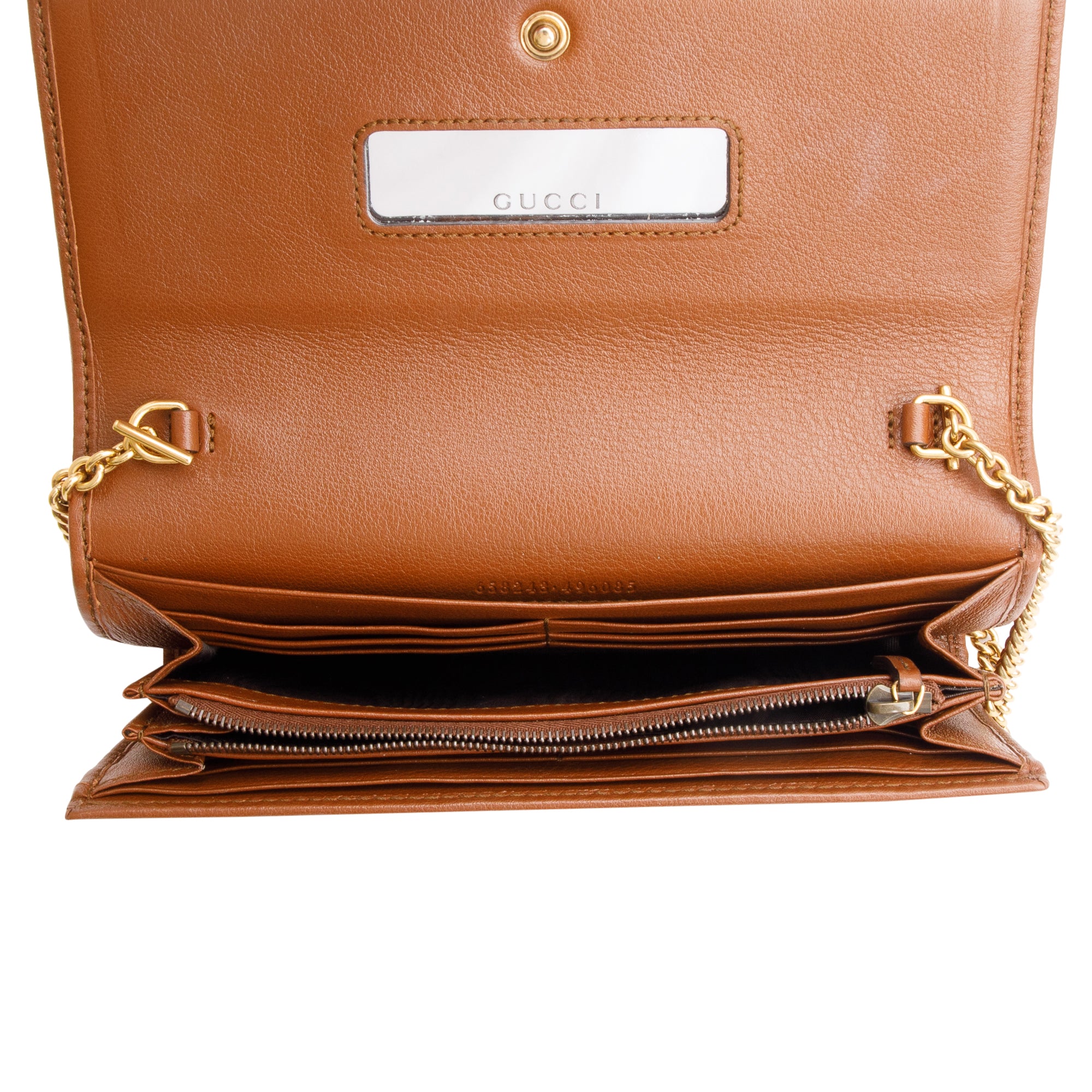 Gucci Brown Leather Bamboo Diana Wallet on Chain w/ Box