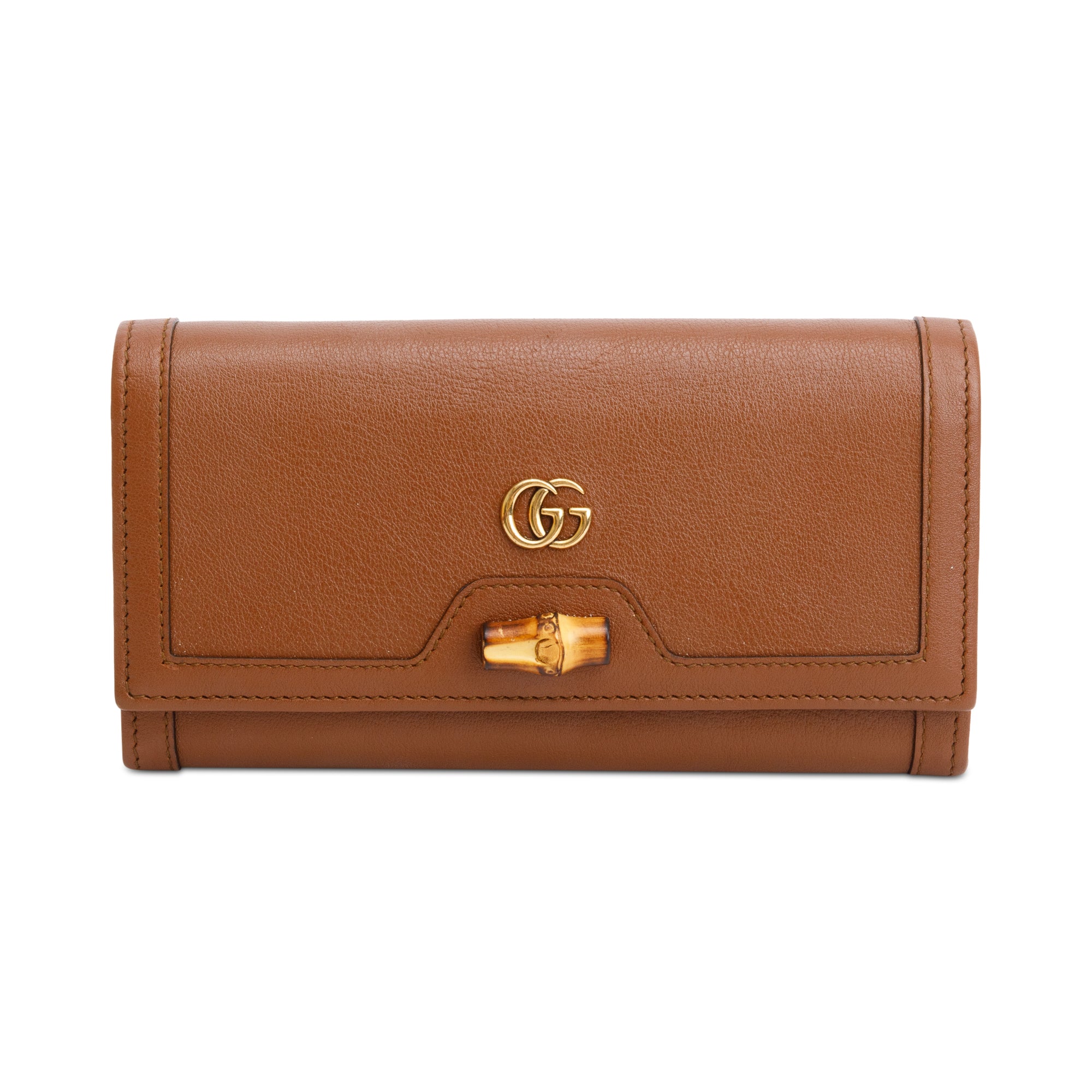 Gucci Brown Leather Bamboo Diana Wallet on Chain w/ Box