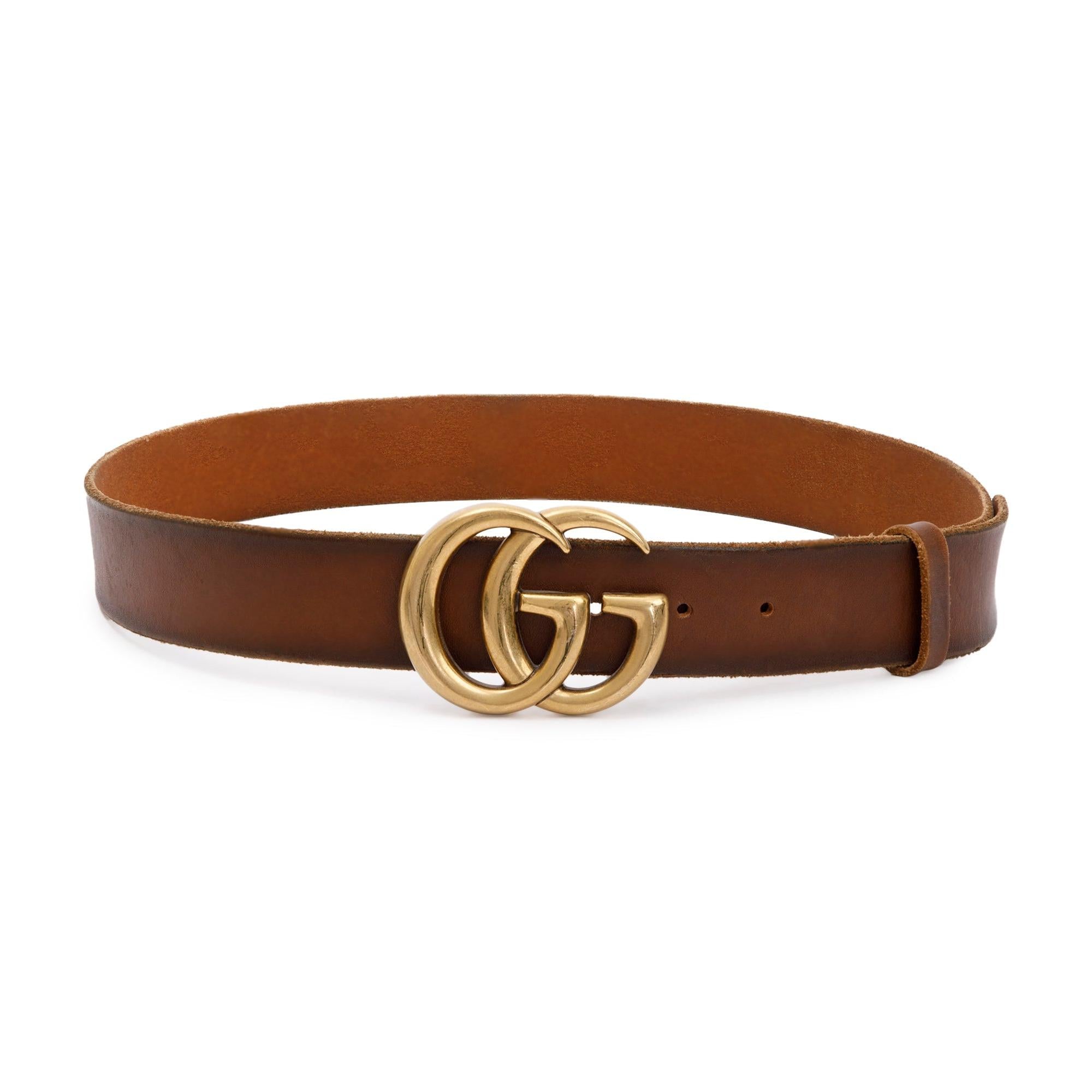 Gucci Brown Leather Belt with Double G Buckle w/ Box