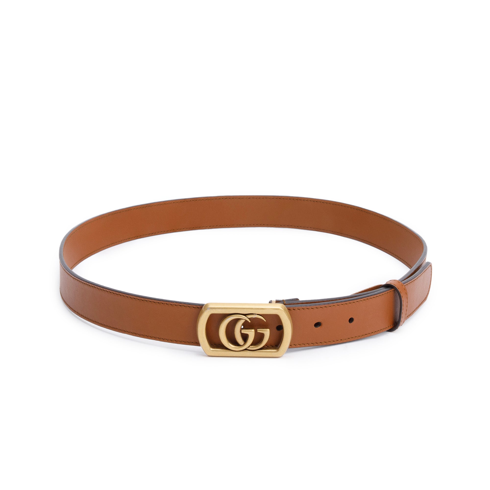 Gucci Brown Leather Belt with Frame GG Marmont Buckle, 95 38