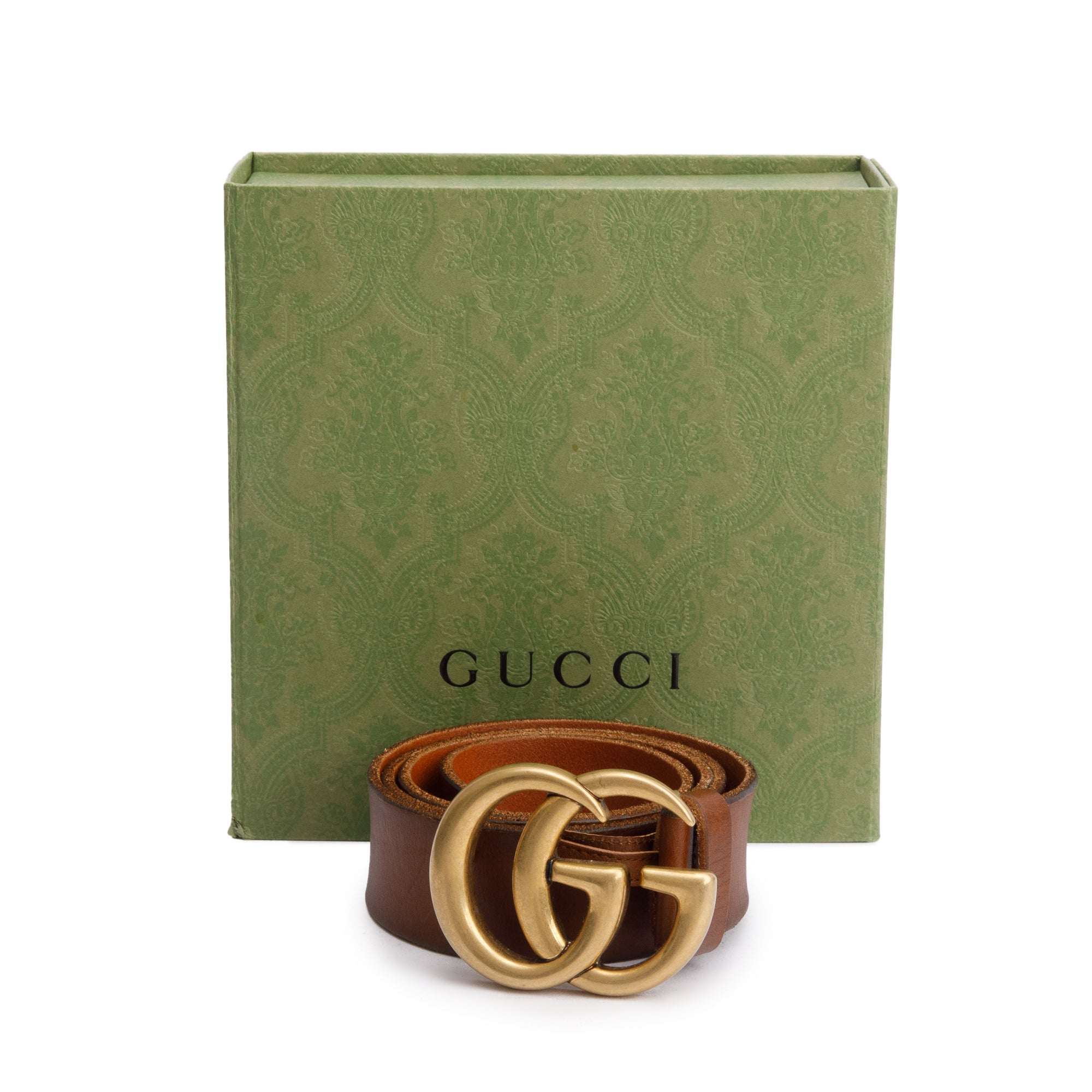 Gucci Brown Leather GG Marmont Wide Belt 90 36 w/ Box & Receipt