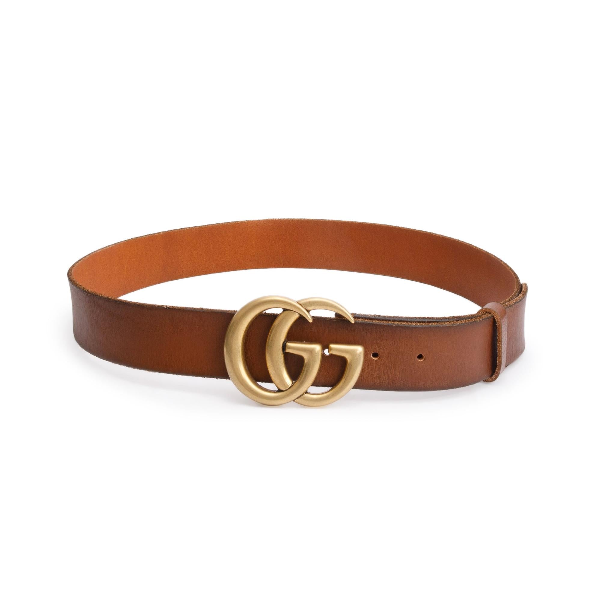 Gucci Brown Leather GG Marmont Wide Belt 90 36 w/ Box & Receipt