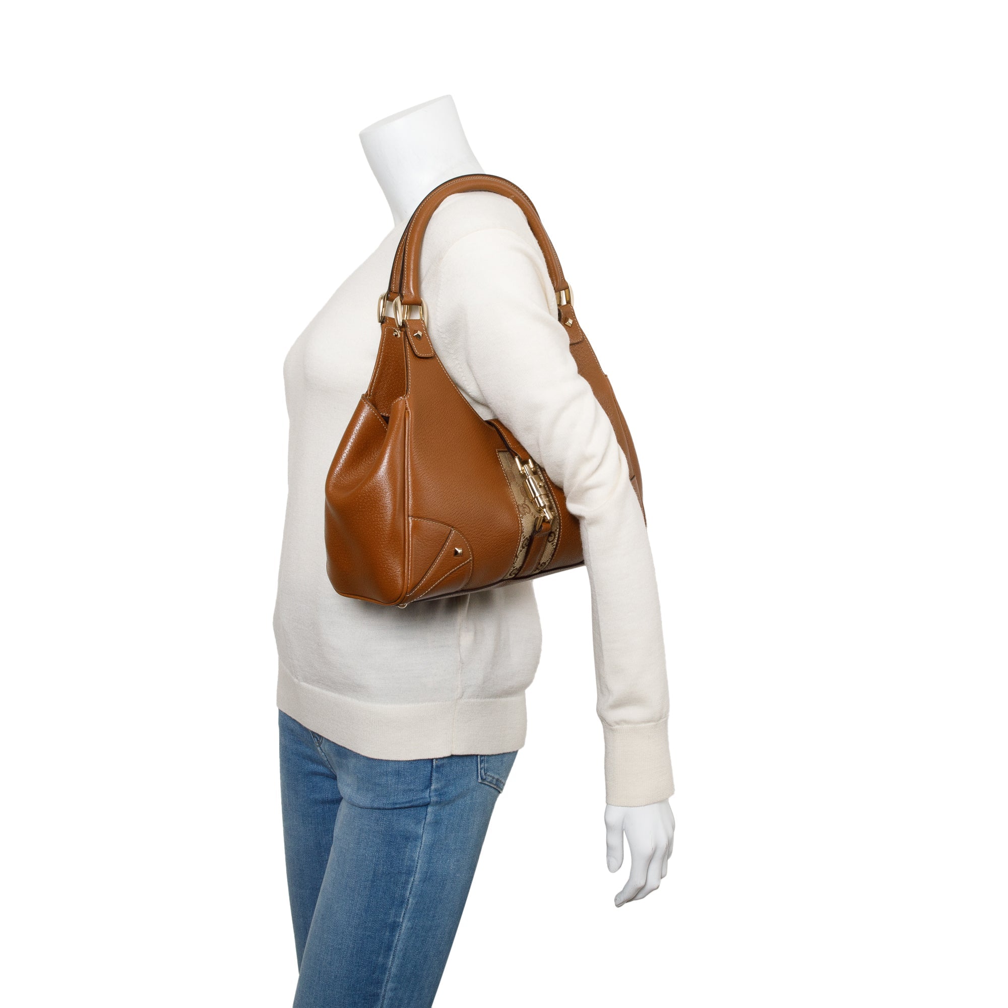 Gucci Brown Leather Small Nailhead Jackie Bardot Bag