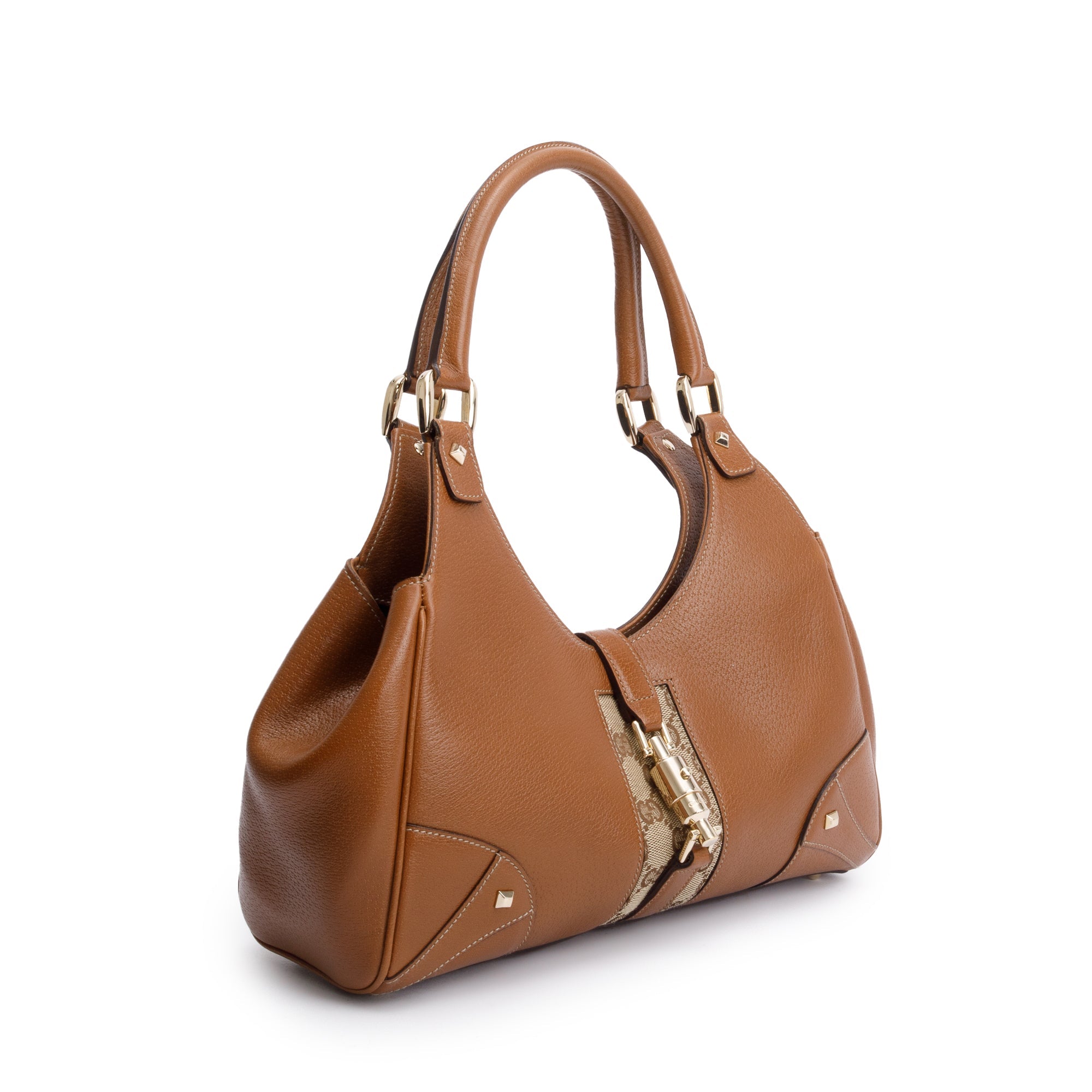 Gucci Brown Leather Small Nailhead Jackie Bardot Bag