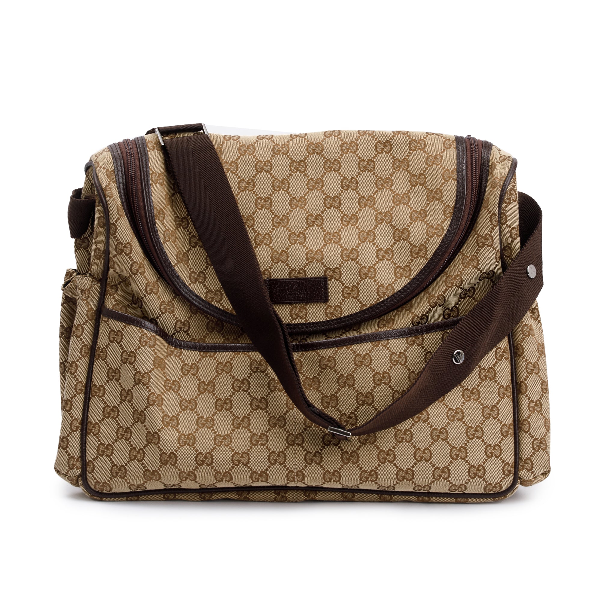 Gucci Brown Leather Trim GG Canvas Diaper Bag