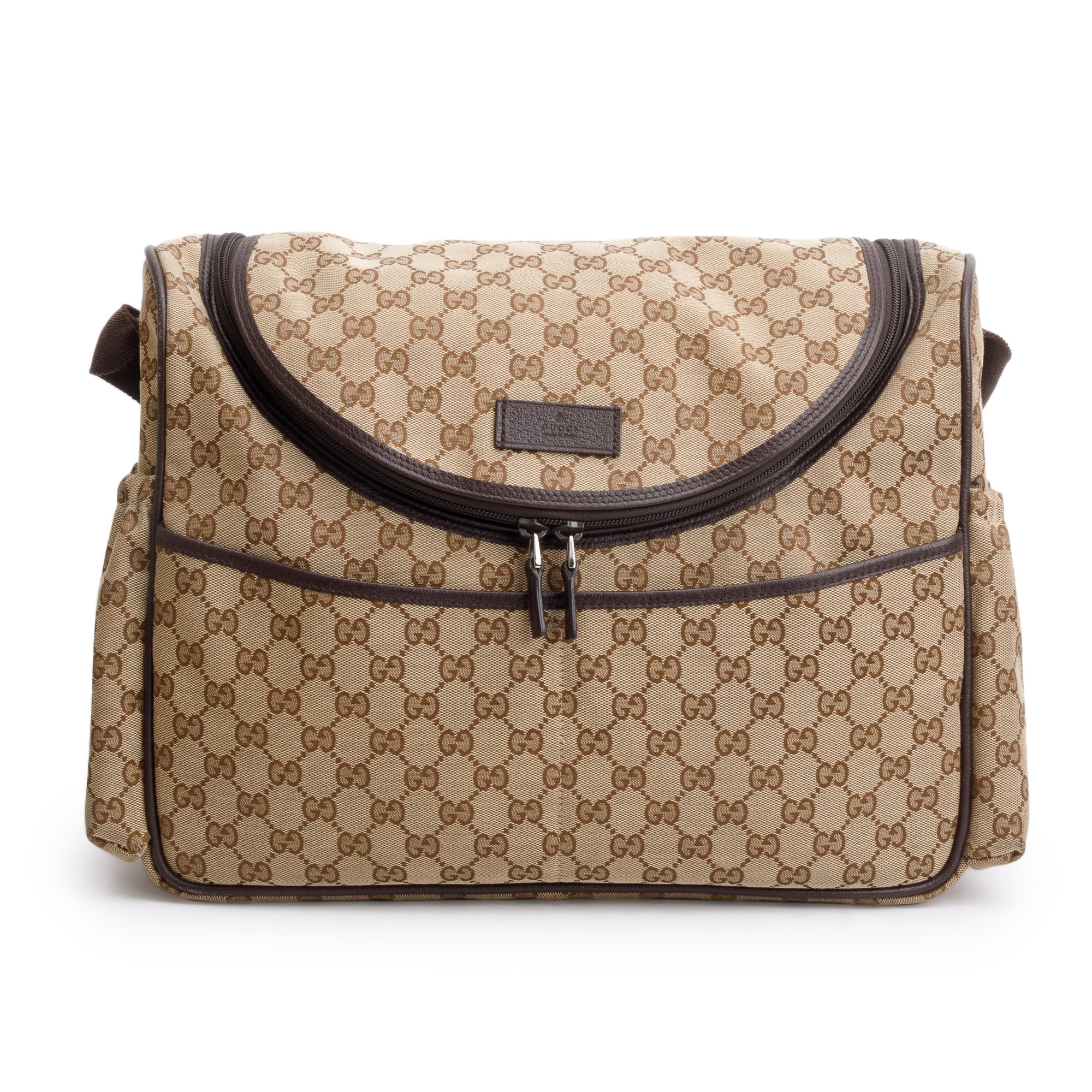 Gucci Brown Leather Trim GG Canvas Diaper Bag