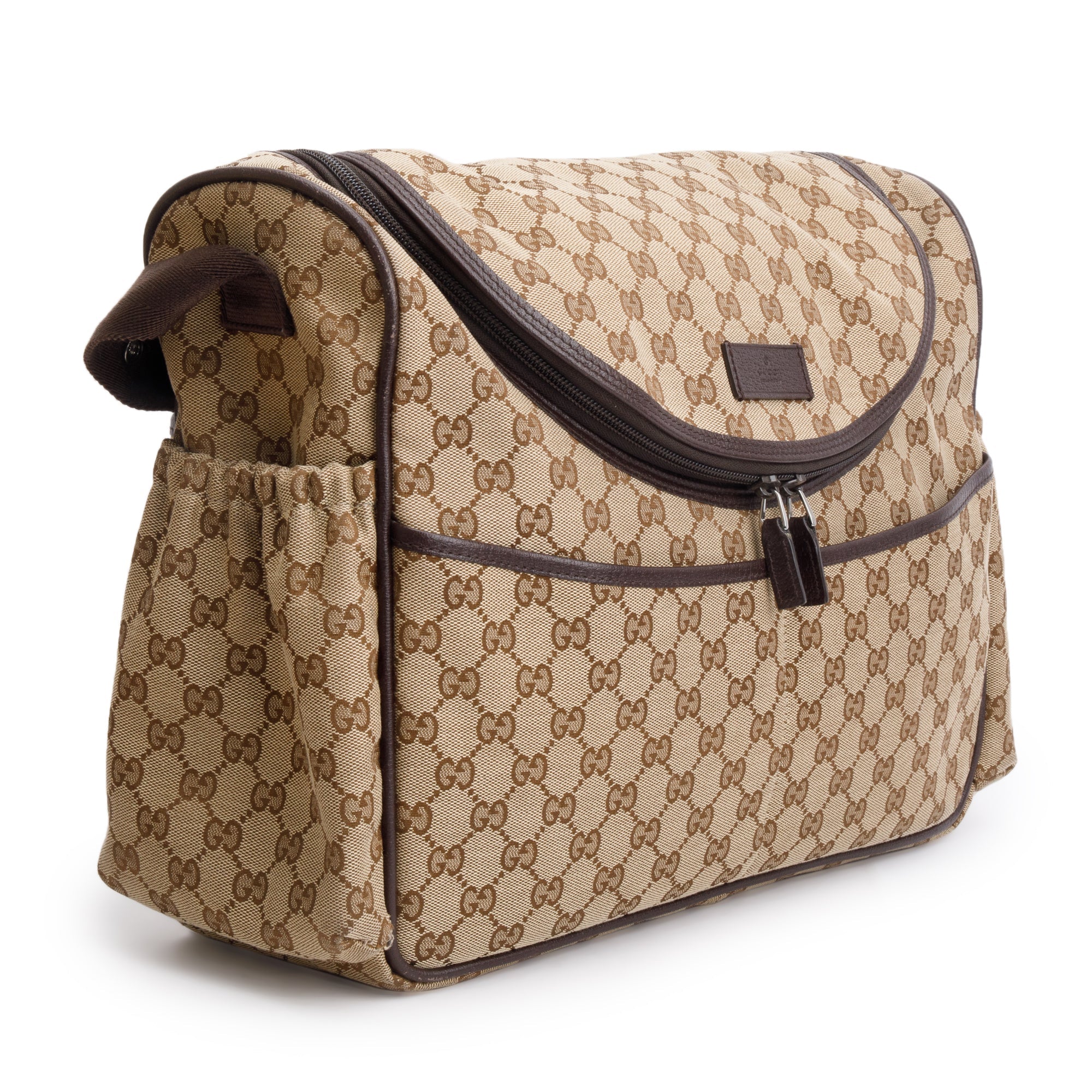 Gucci Brown Leather Trim GG Canvas Diaper Bag