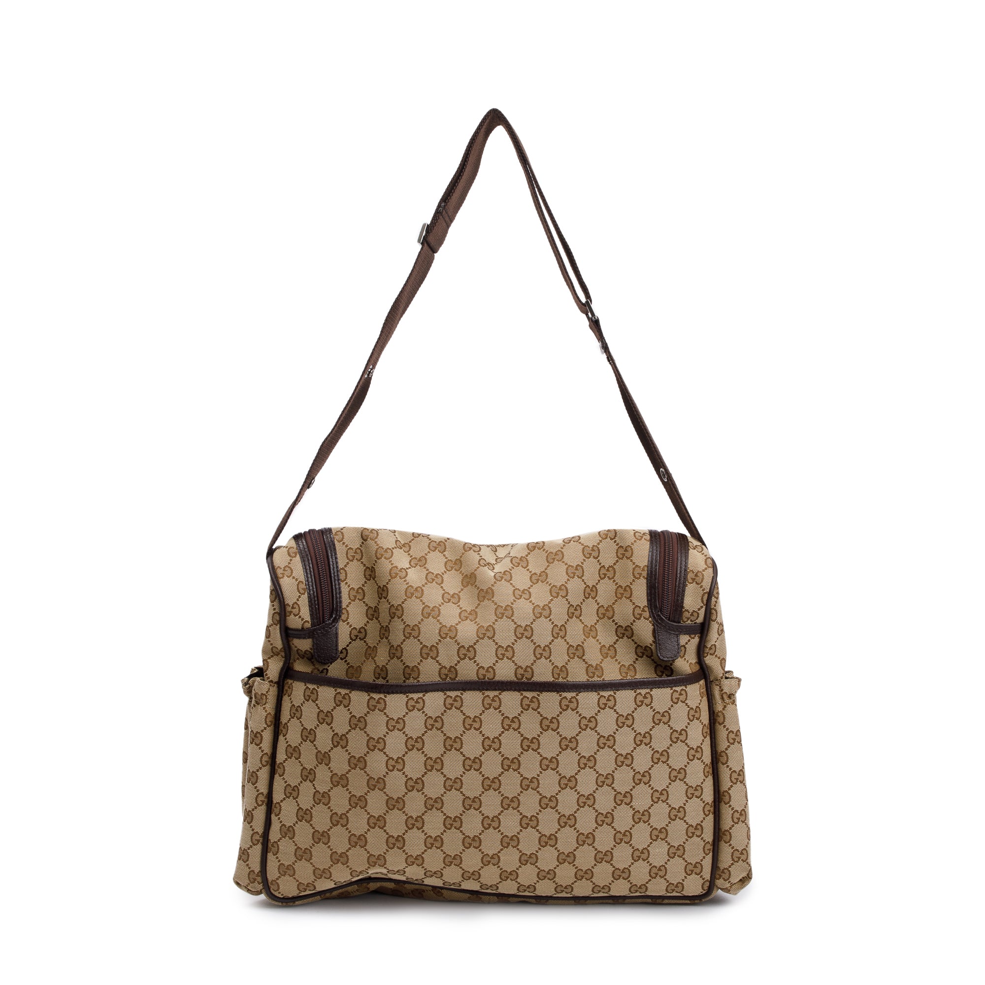 Gucci Brown Leather Trim GG Canvas Diaper Bag