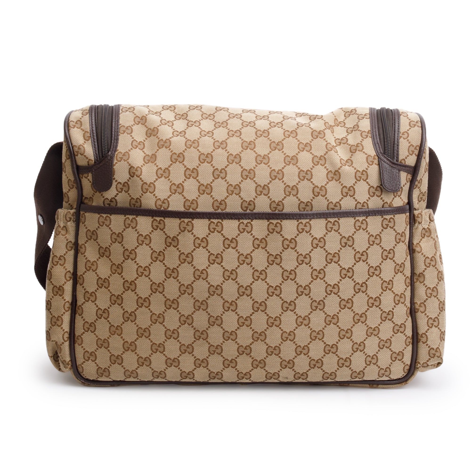 Gucci Brown Leather Trim GG Canvas Diaper Bag