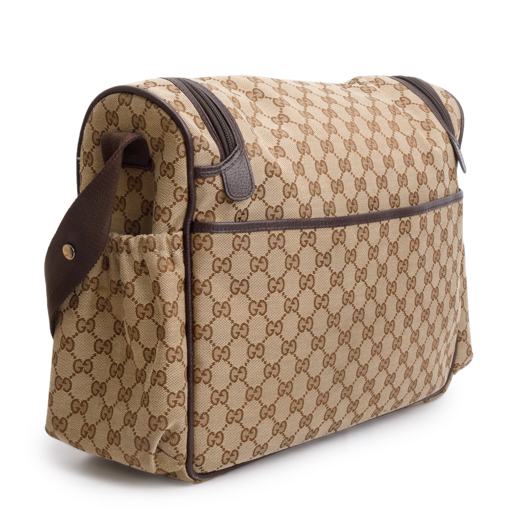 Gucci Brown Leather Trim GG Canvas Diaper Bag