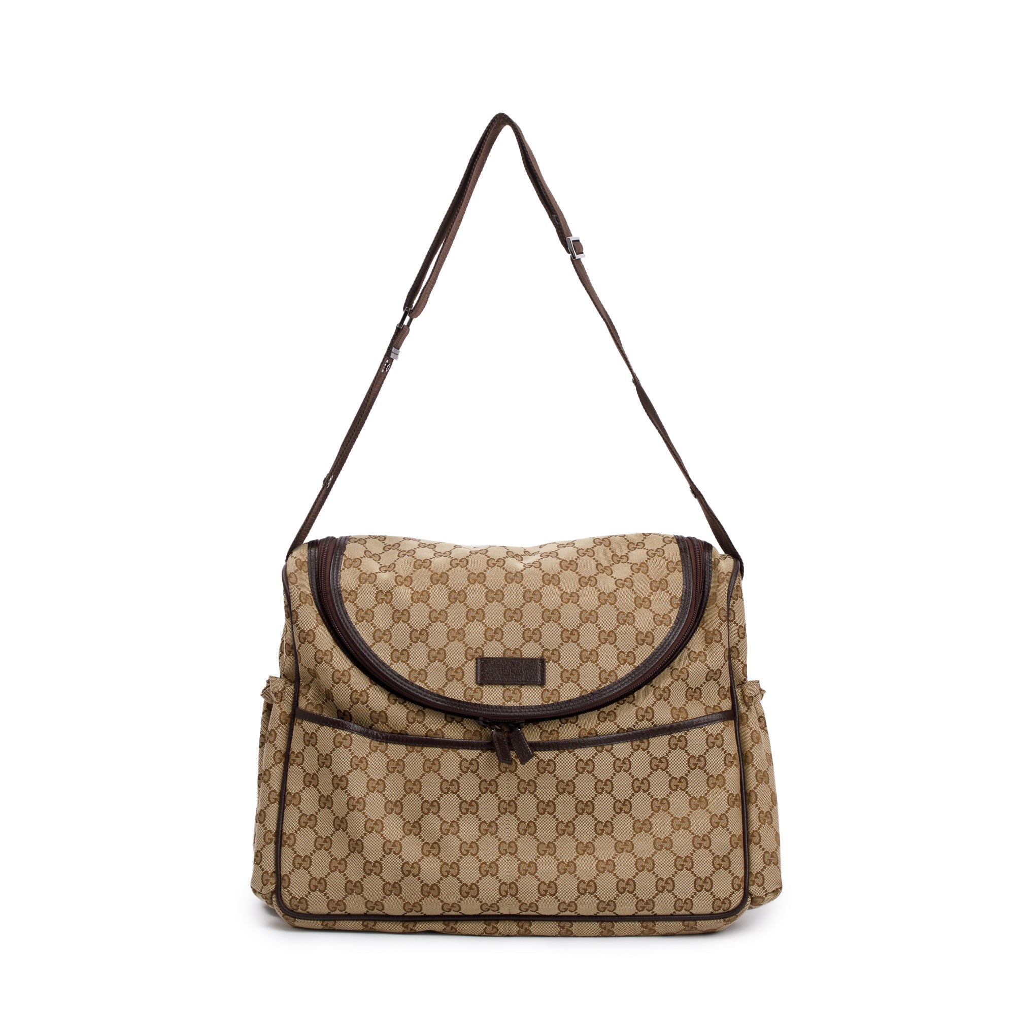 Gucci Brown Leather Trim GG Canvas Diaper Bag