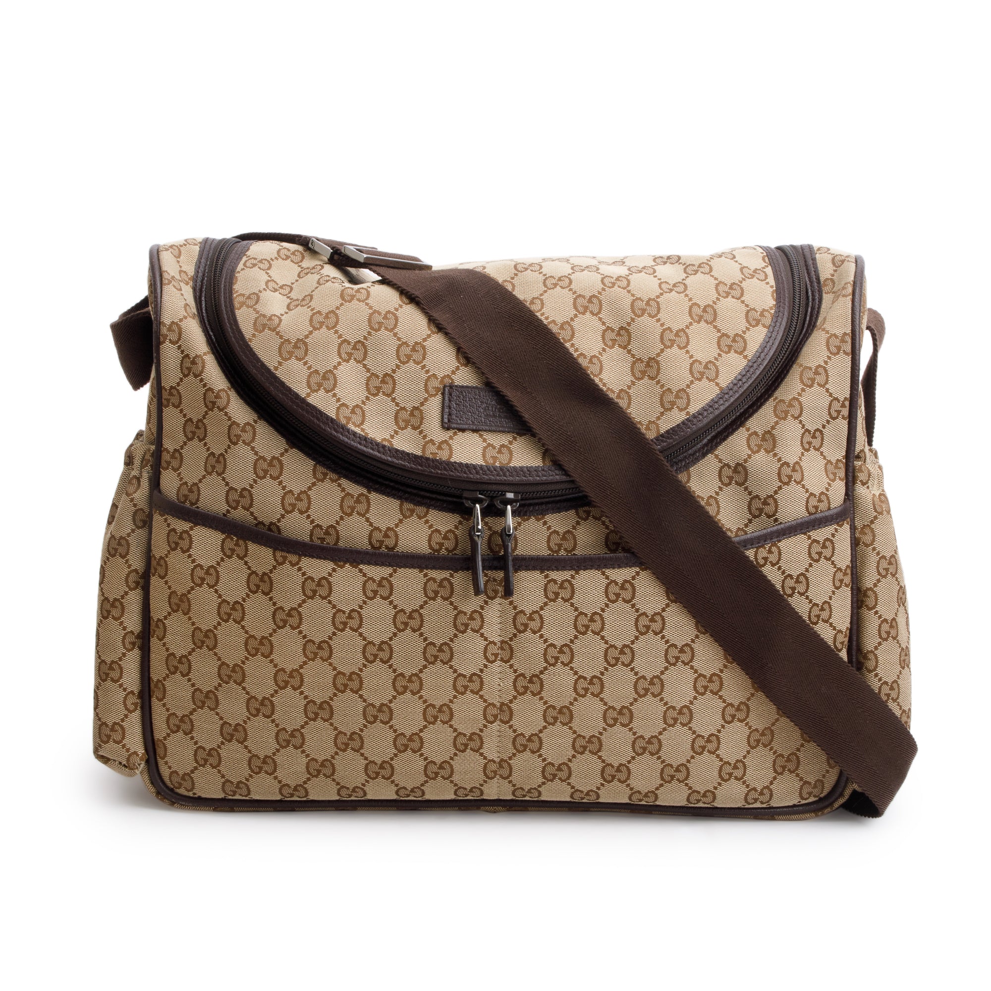 Gucci Brown Leather Trim GG Canvas Diaper Bag