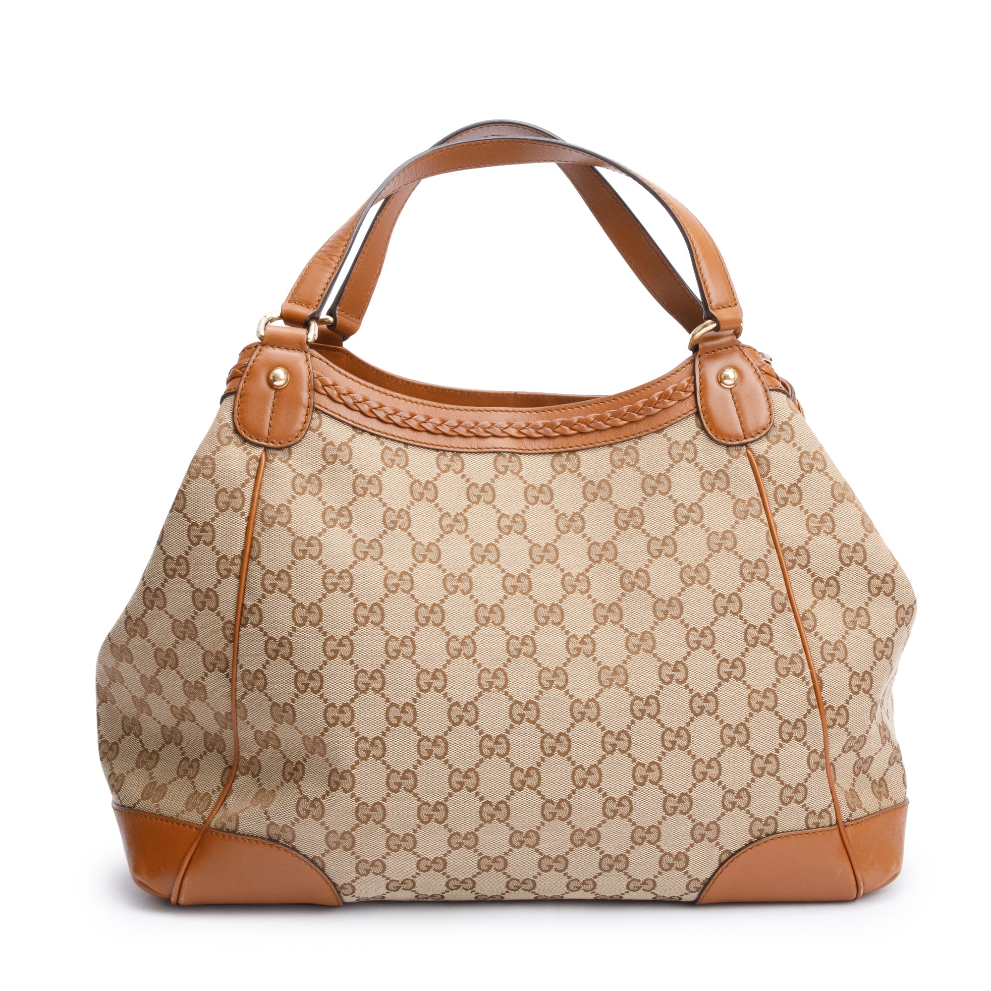 Gucci Brown Leather Trim GG Canvas Medium Brick Lane Tote