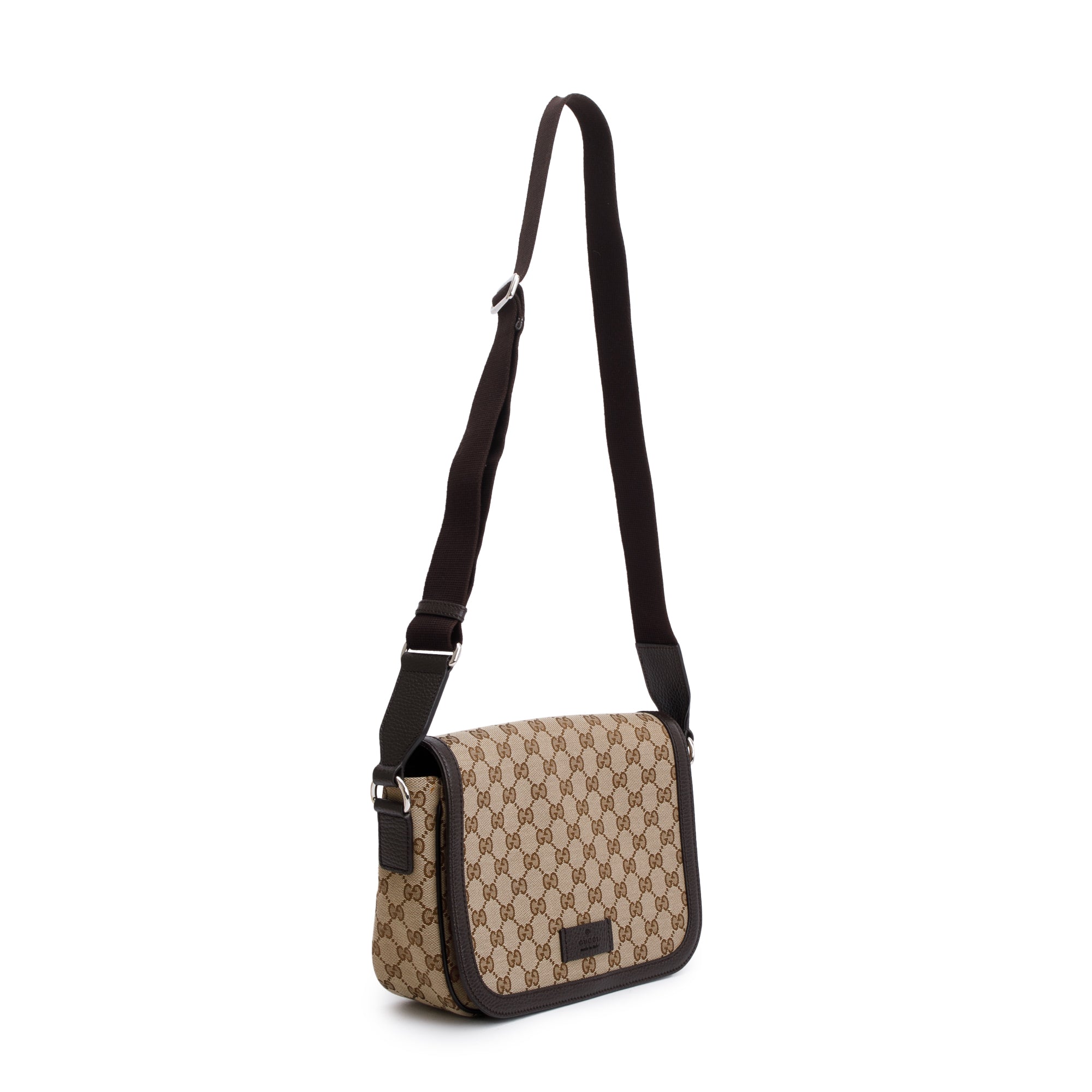 Gucci Brown Leather Trim GG Canvas Messenger Bag