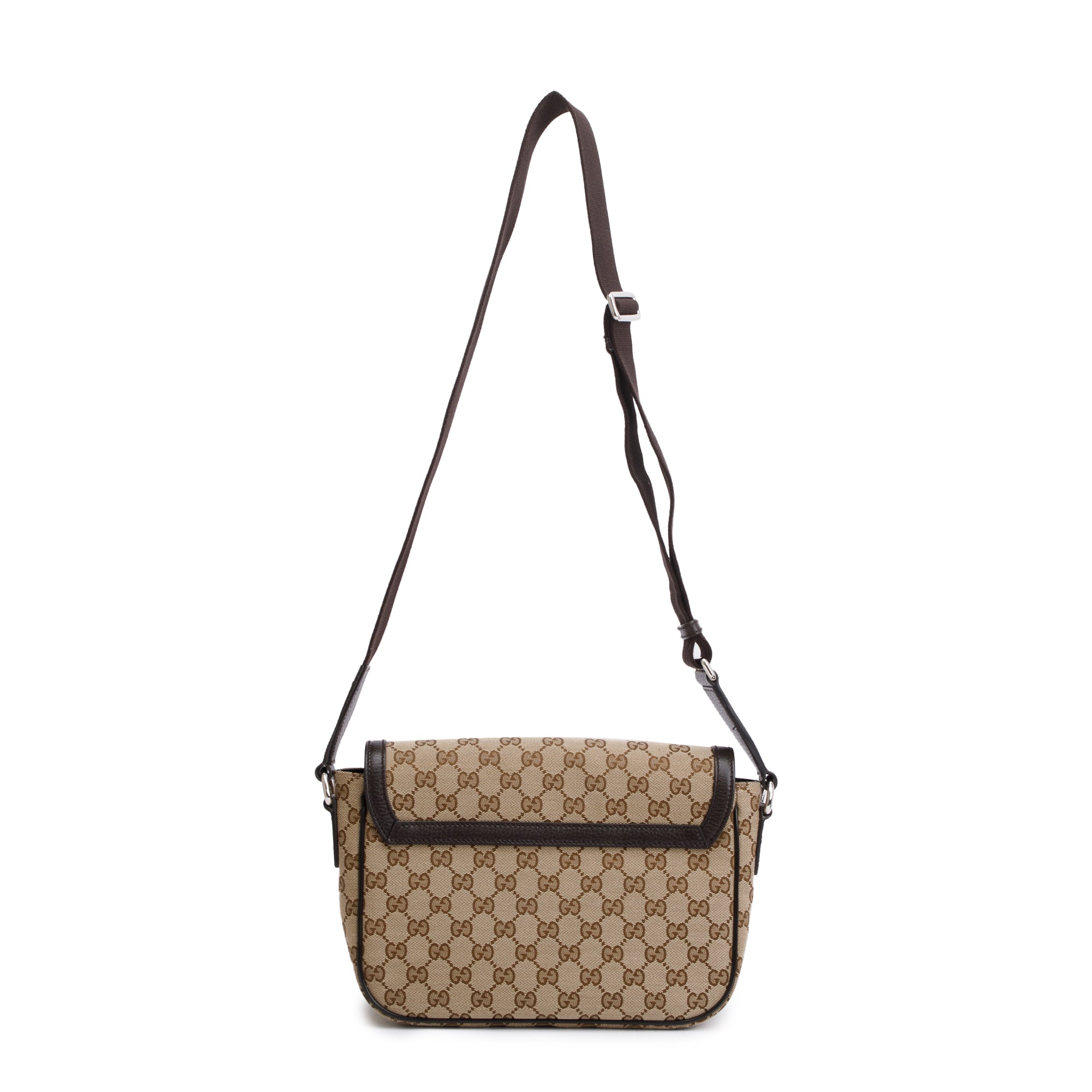 Gucci Brown Leather Trim GG Canvas Messenger Bag