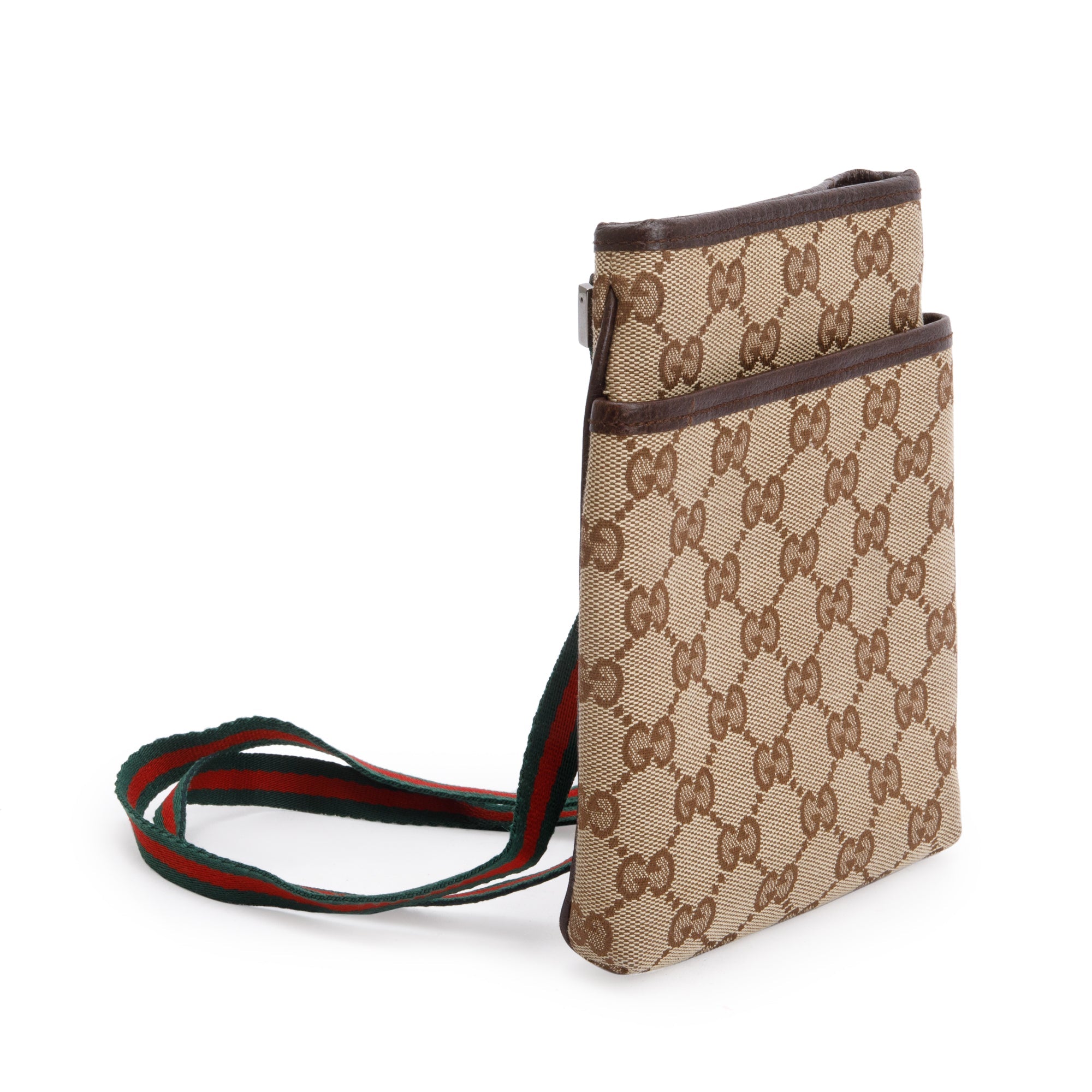 Gucci Brown Leather Trim GG Canvas Web Sherry Line Mini Shoulder Bag