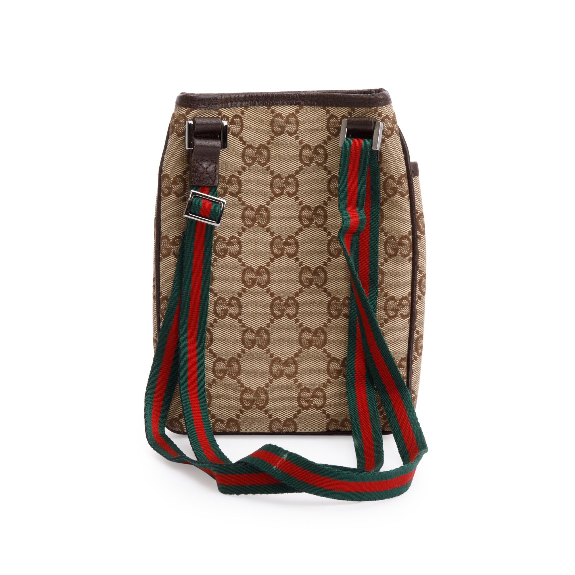 Gucci Brown Leather Trim GG Canvas Web Sherry Line Mini Shoulder Bag