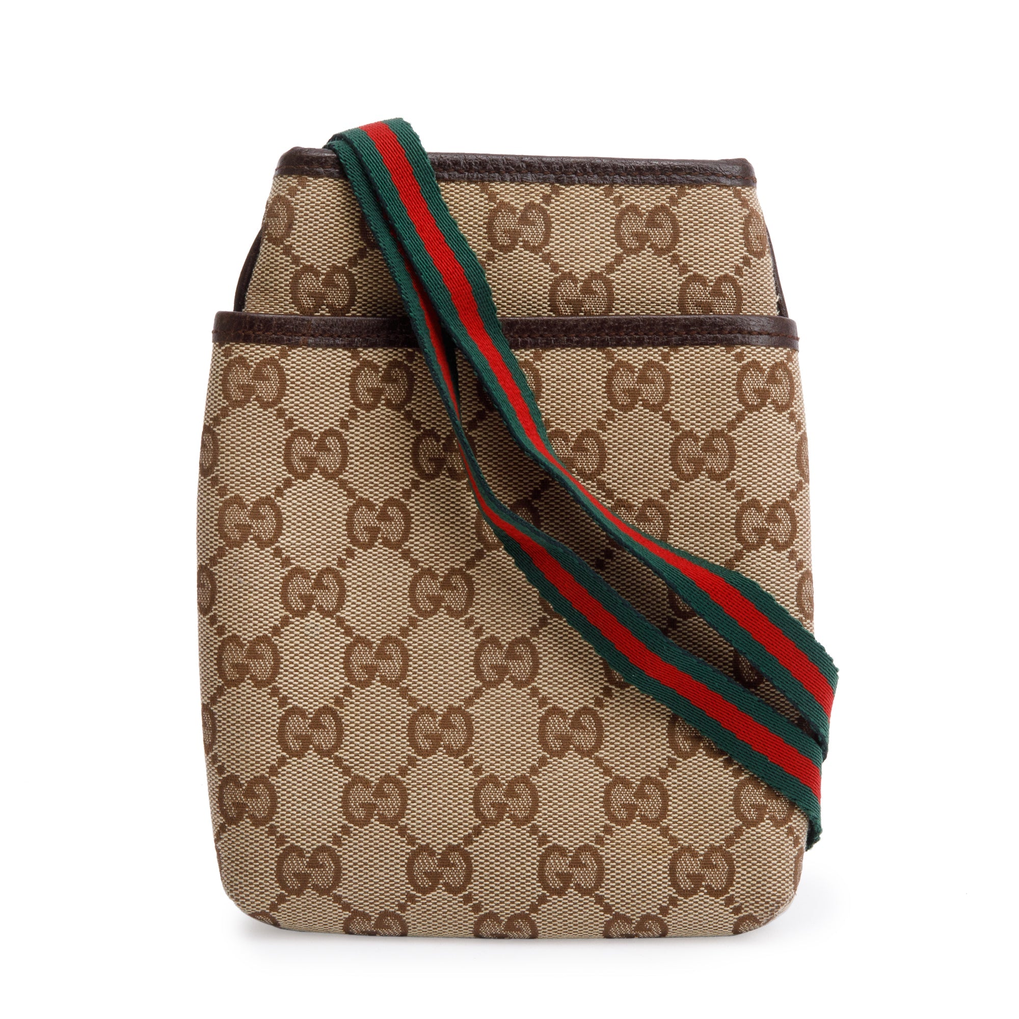 Gucci Brown Leather Trim GG Canvas Web Sherry Line Mini Shoulder Bag