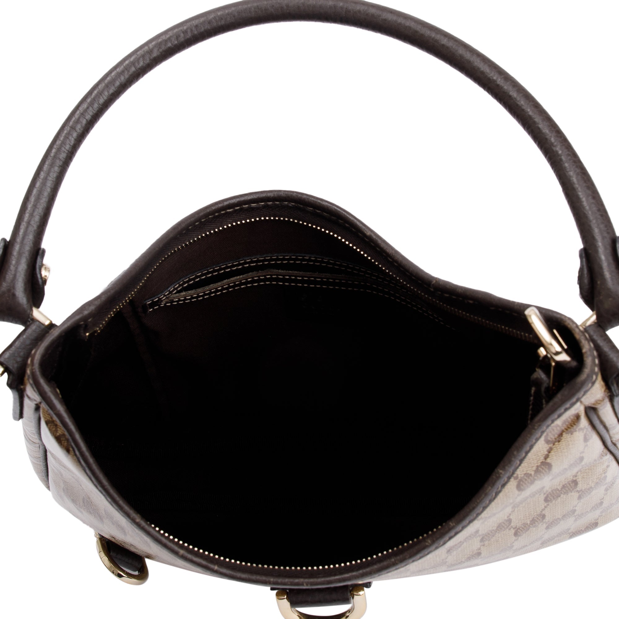 Gucci Brown Leather Trim GG Crystal Abbey Hobo