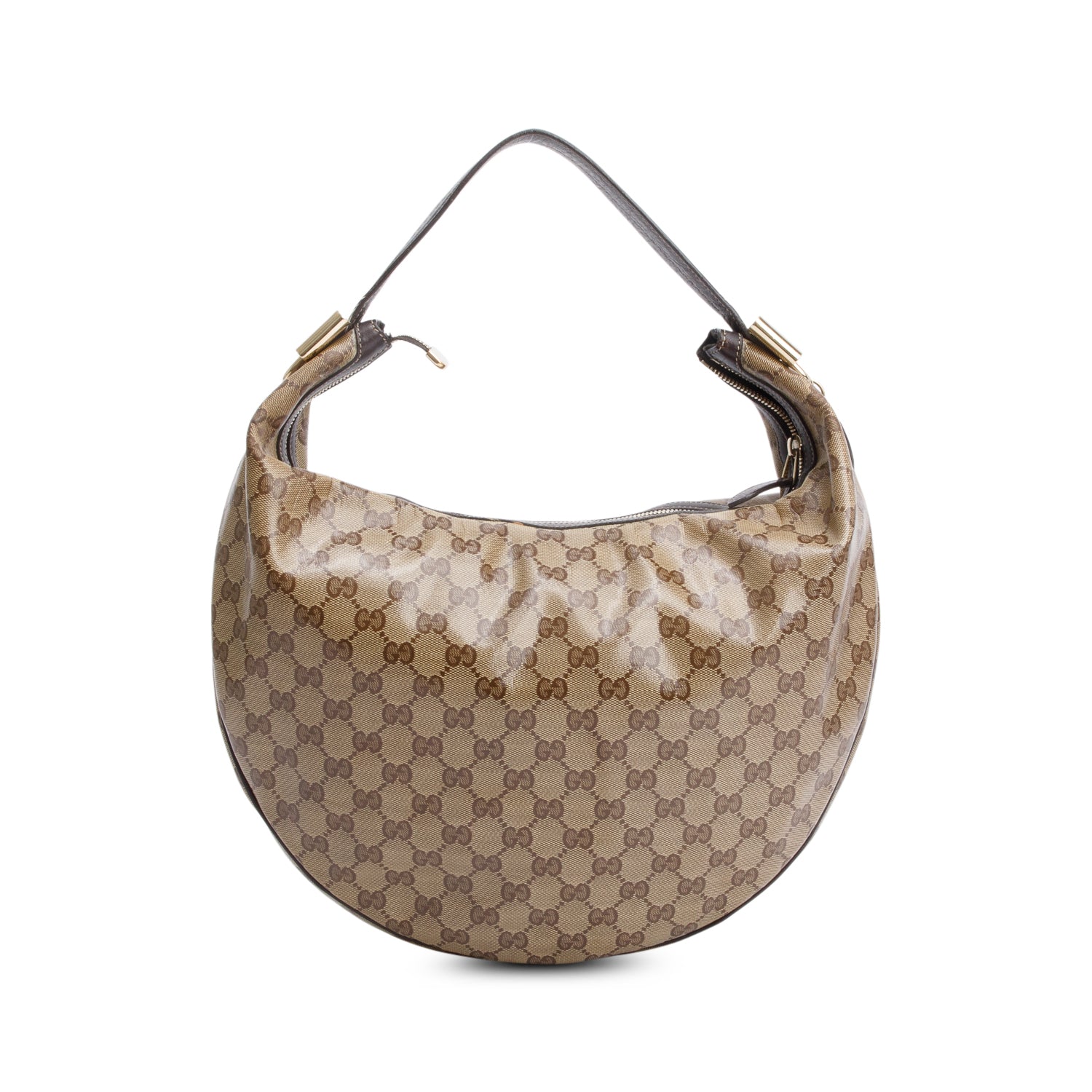 Gucci Brown Leather Trim GG Crystal Duchessa Hobo Bag
