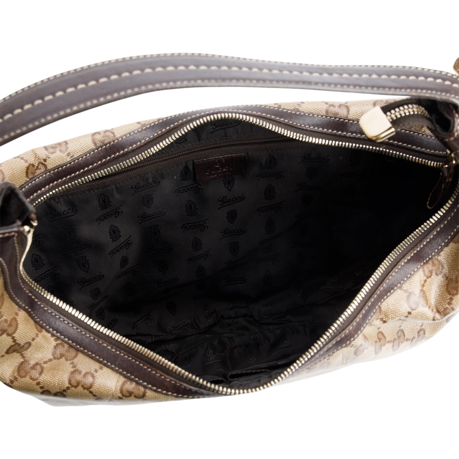 Gucci Brown Leather Trim GG Crystal Duchessa Hobo Bag