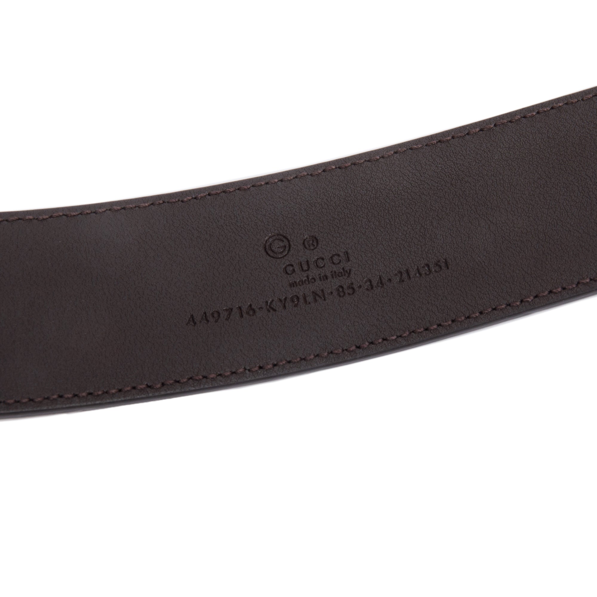 Gucci Brown Leather Trimmed GG Canvas Belt, Size 85 34