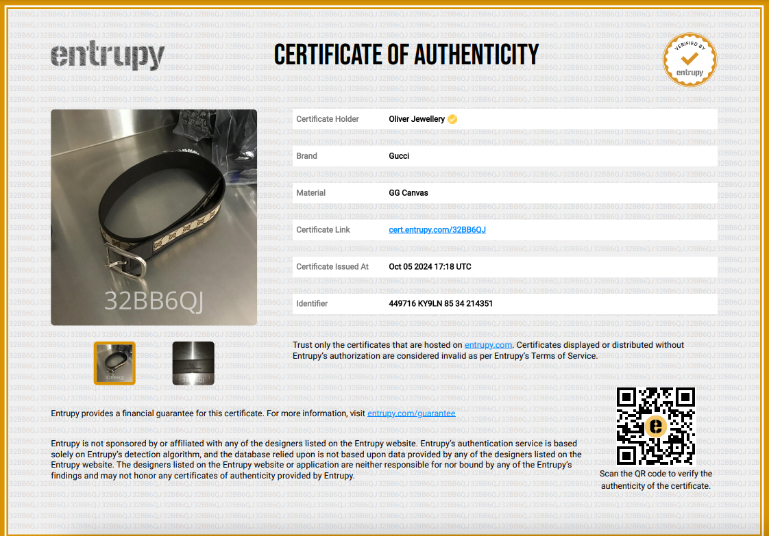 Gucci Brown Leather Trimmed GG Canvas Belt, Size 85 34