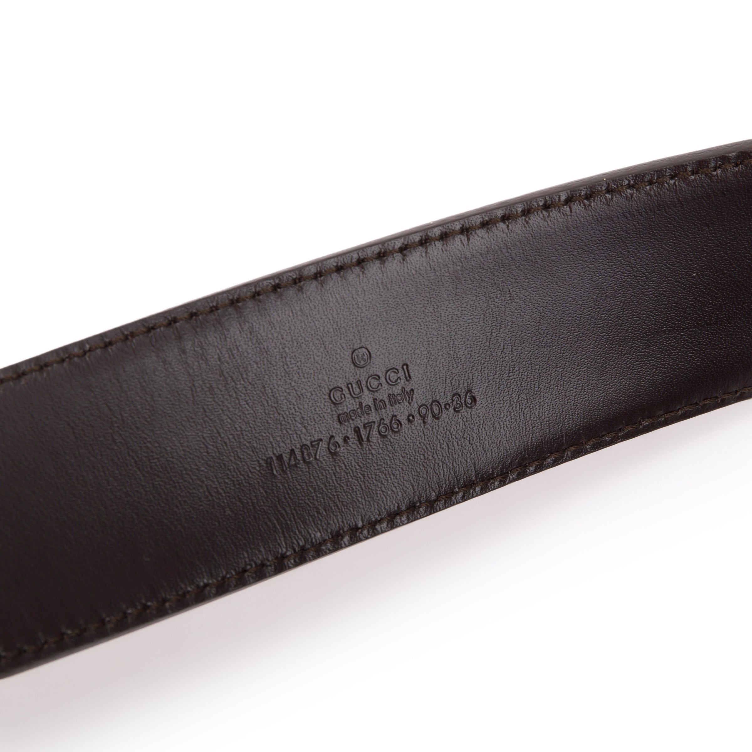 Gucci Brown Leather Trimmed GG Canvas Belt with Interlocking G Buckle, Size 90 36