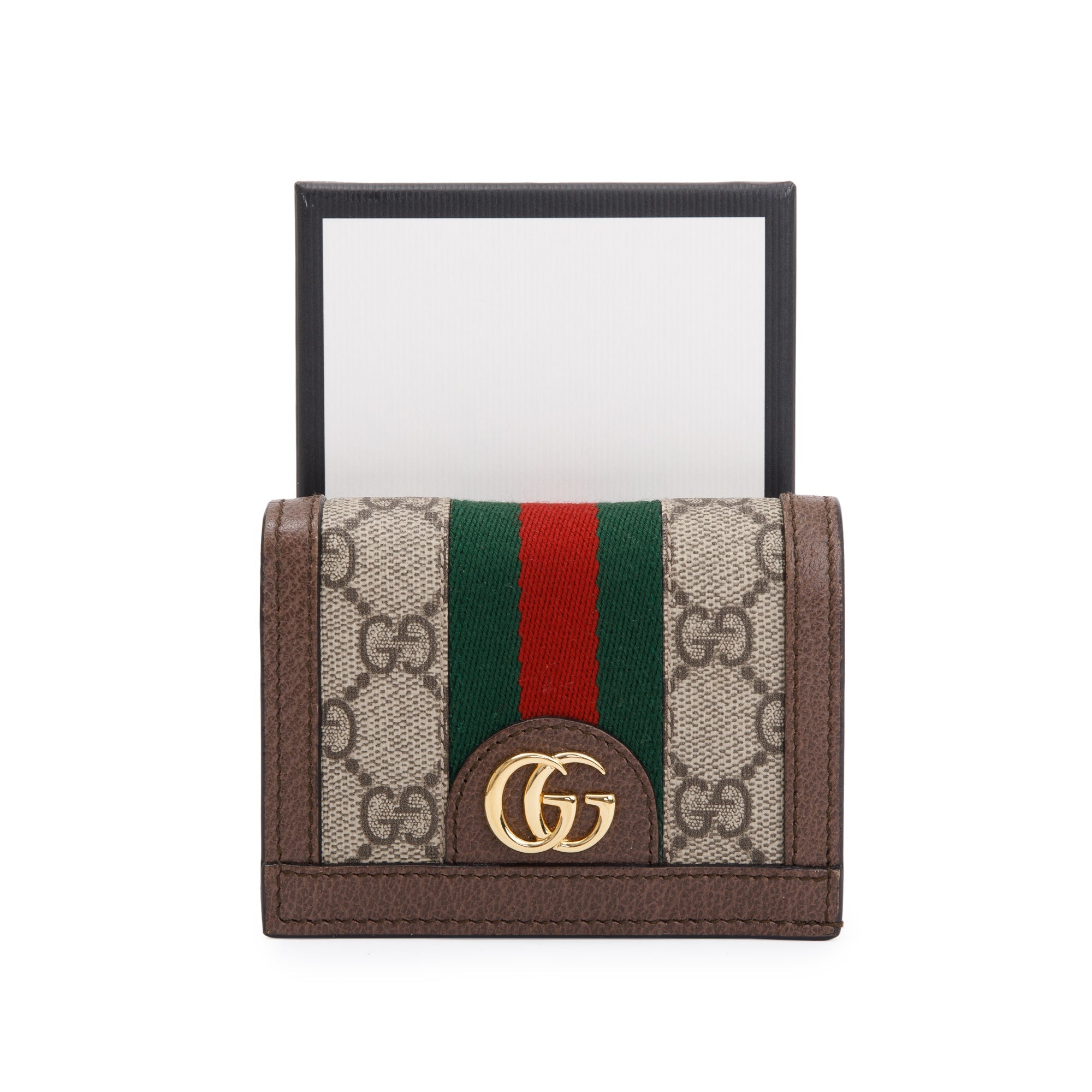 Gucci Brown Ophidia GG Supreme Canvas Card Case Wallet w/ Box