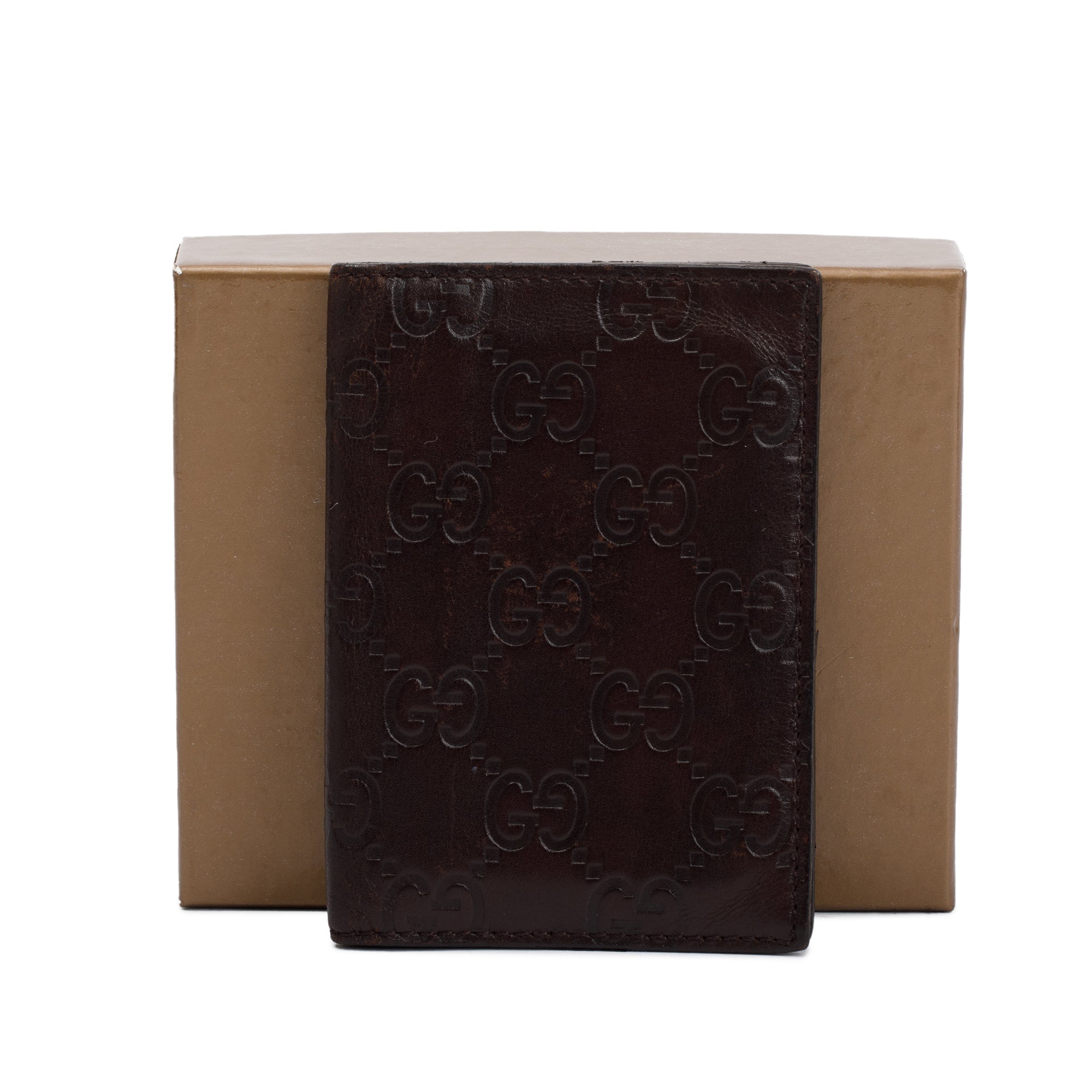 Gucci Brown Signature Leather Bifold Card Case w/ Box