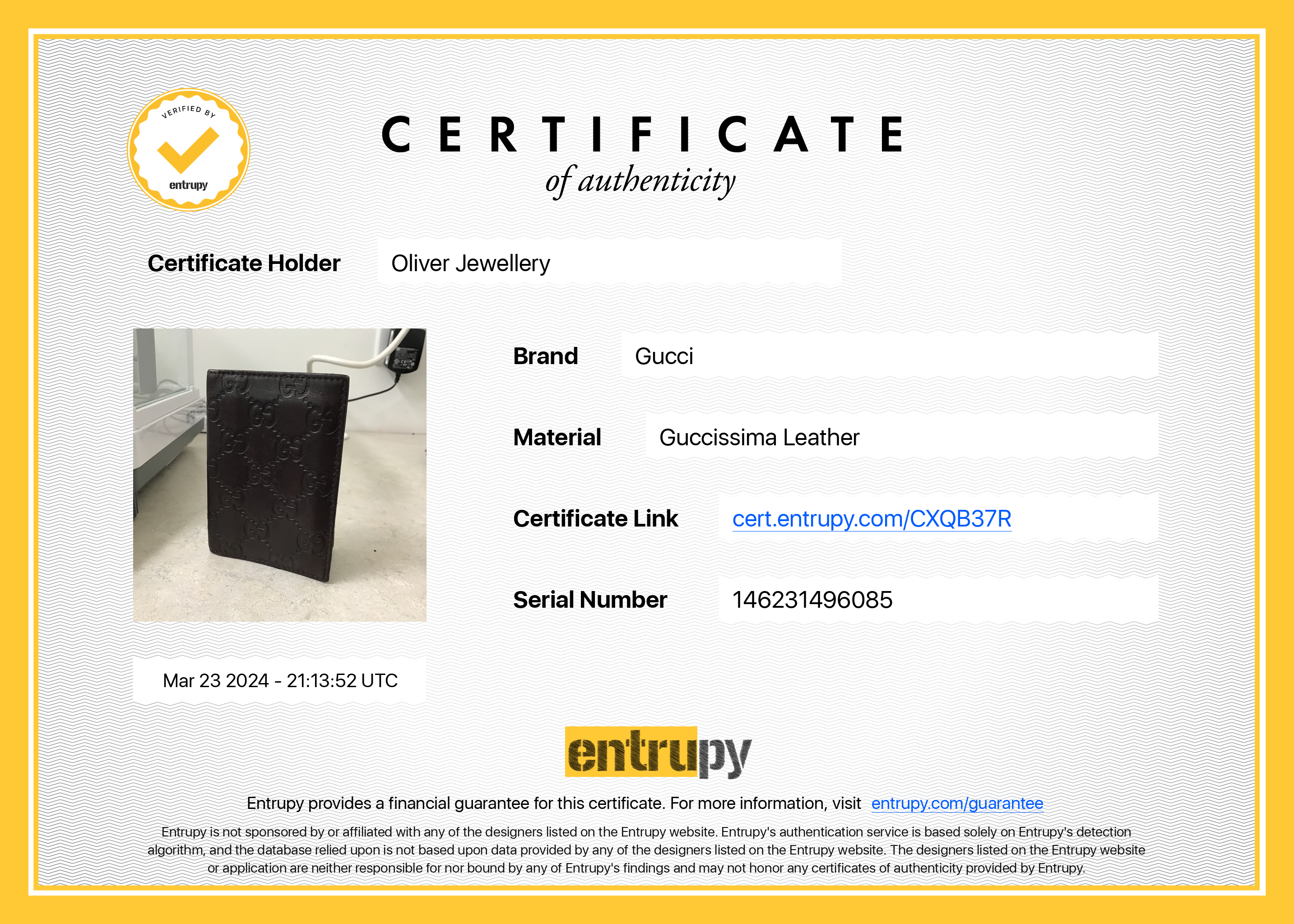 Gucci Brown Signature Leather Bifold Card Case w/ Box