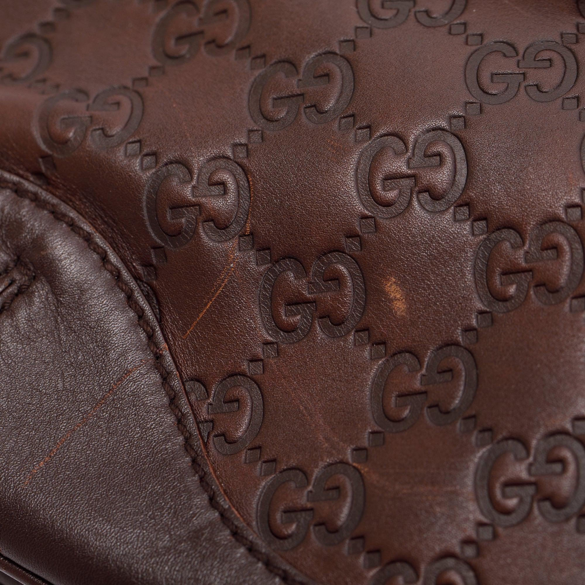 Gucci Brown Signature Leather Peggy Bamboo Top Handle Bag w/ Strap