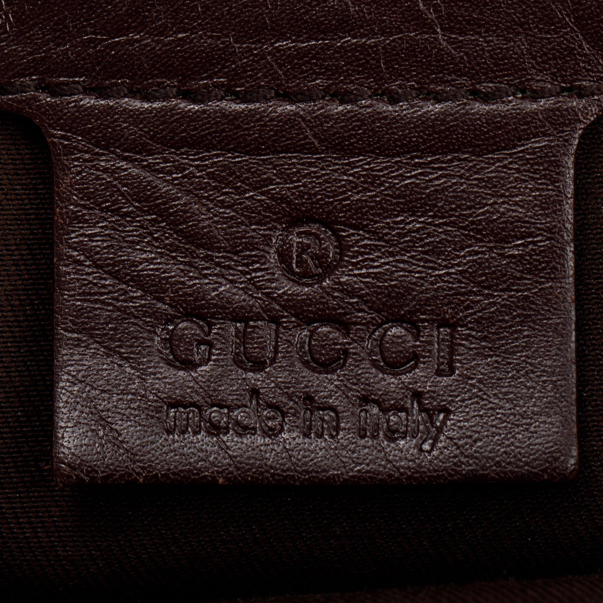 Gucci Brown Signature Leather Peggy Bamboo Top Handle Bag w/ Strap