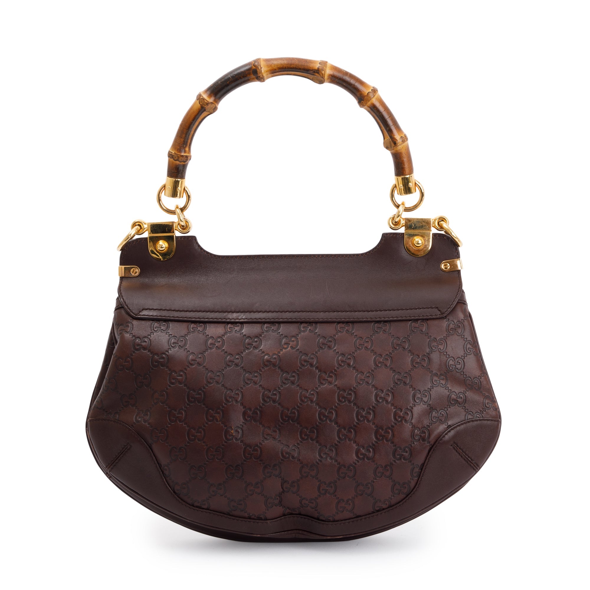 Gucci Brown Signature Leather Peggy Bamboo Top Handle Bag w/ Strap