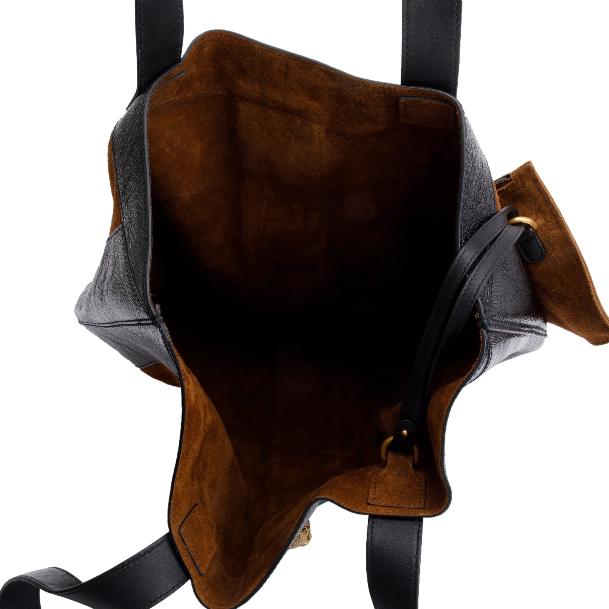 Gucci Brown Suede Black Patent Leather Trim Web Large Soft Ophidia Vertical Tote w/ Pouch