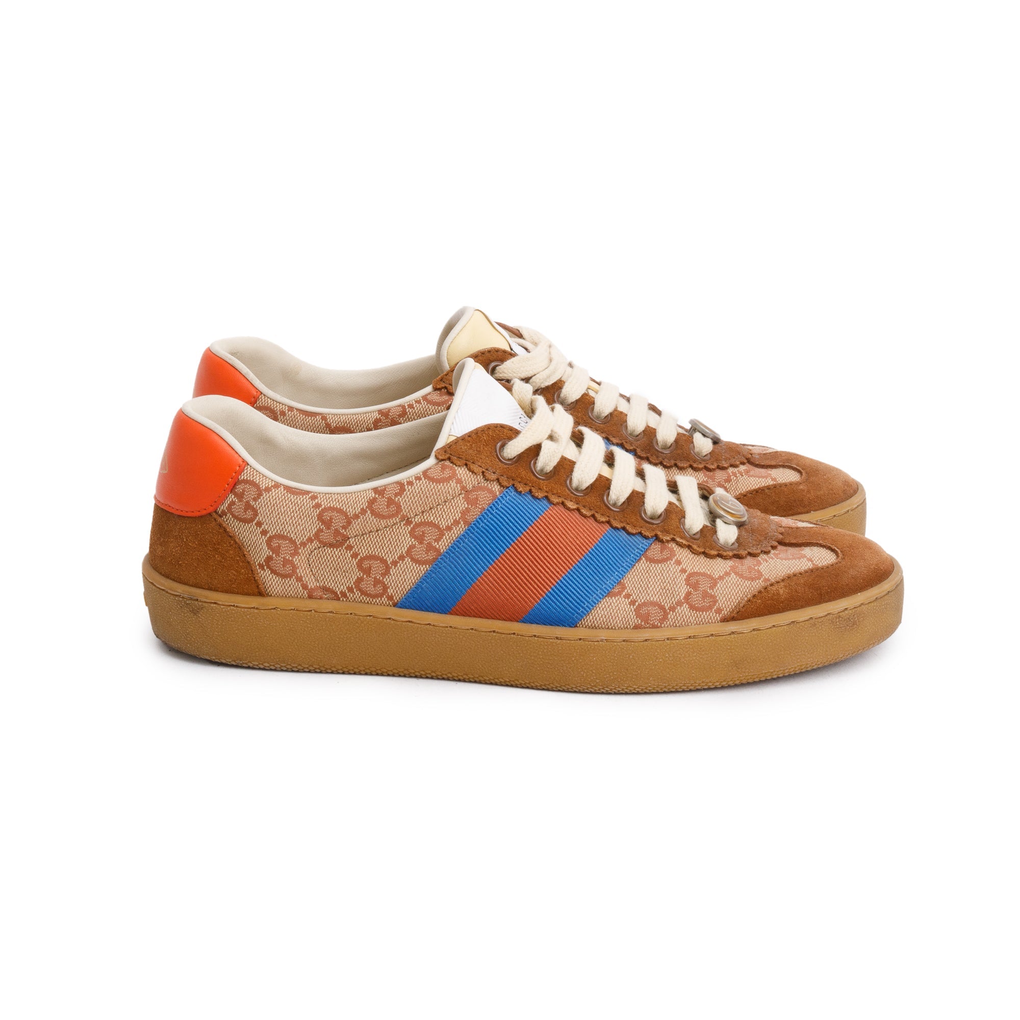 Gucci Brown Suede GG Canvas Web G74 Sneakers, Size 37 w/ 36