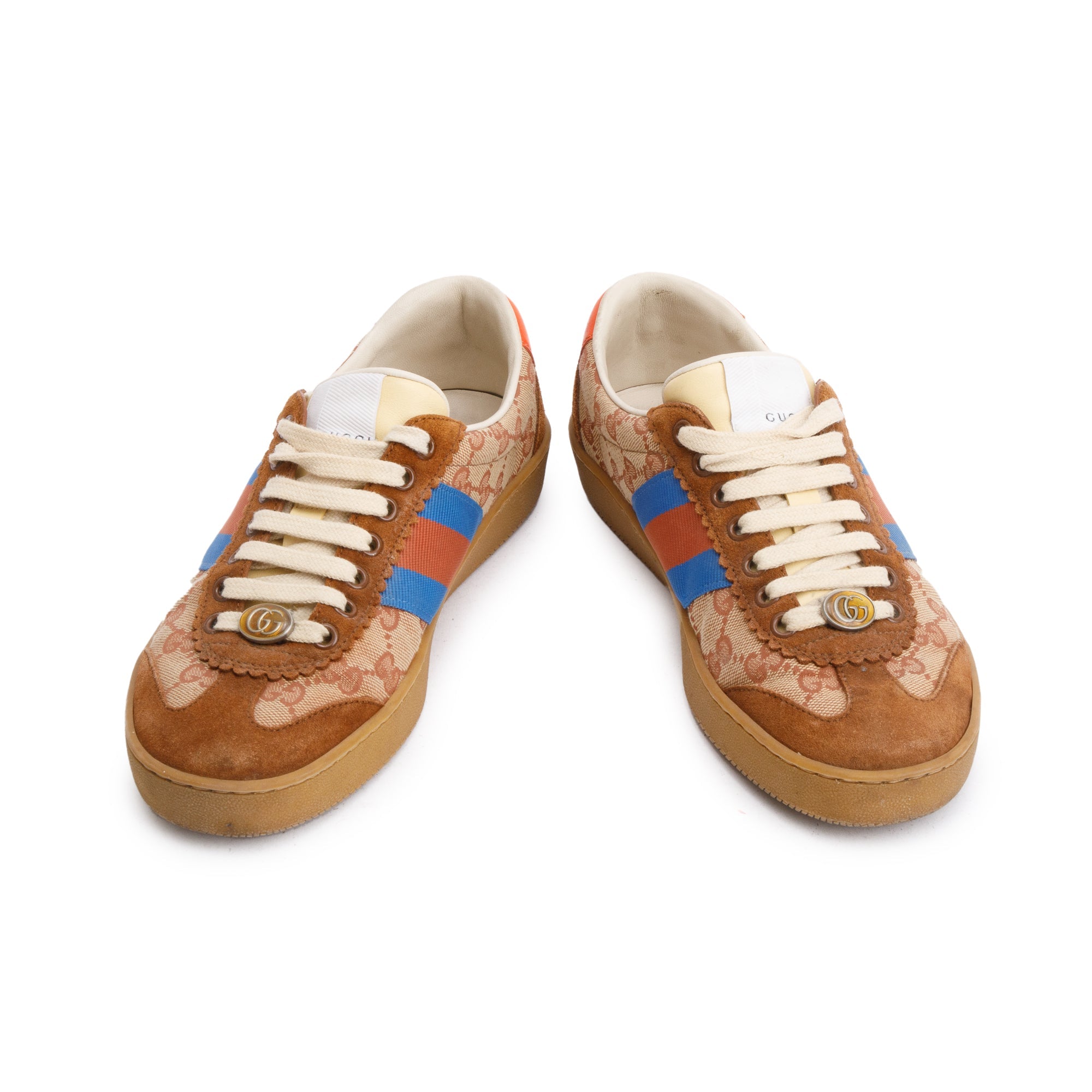 Gucci Brown Suede GG Canvas Web G74 Sneakers, Size 37 w/ 36