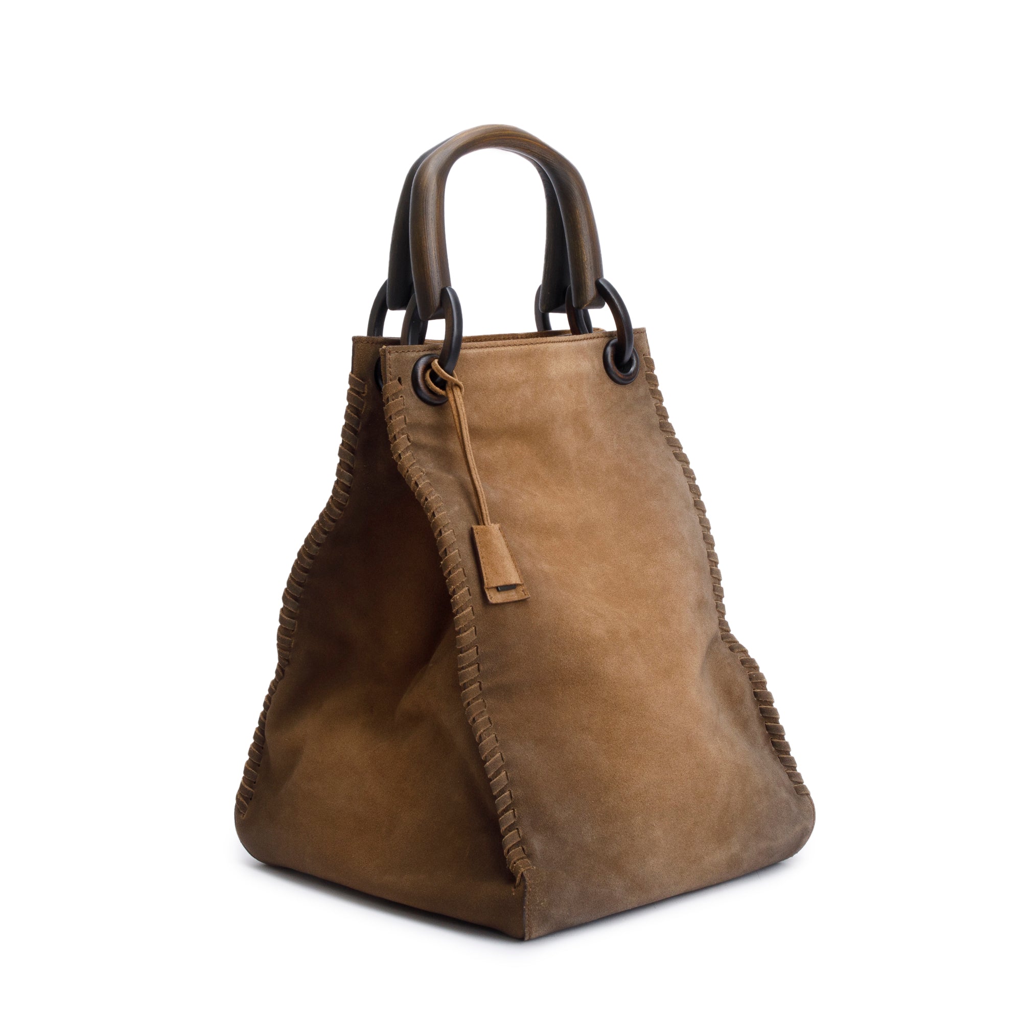 Gucci Brown Suede Whipstitch Accent handle Tote bag