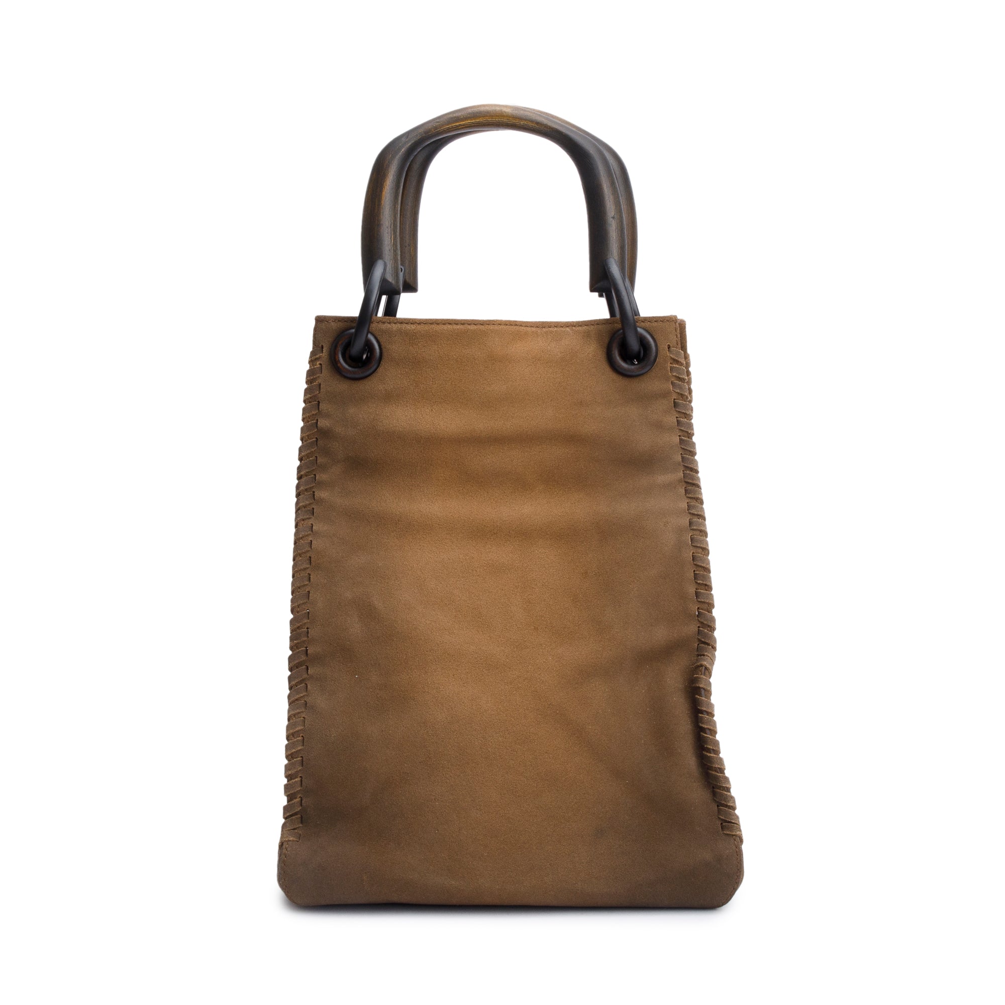 Gucci Brown Suede Whipstitch Accent handle Tote bag