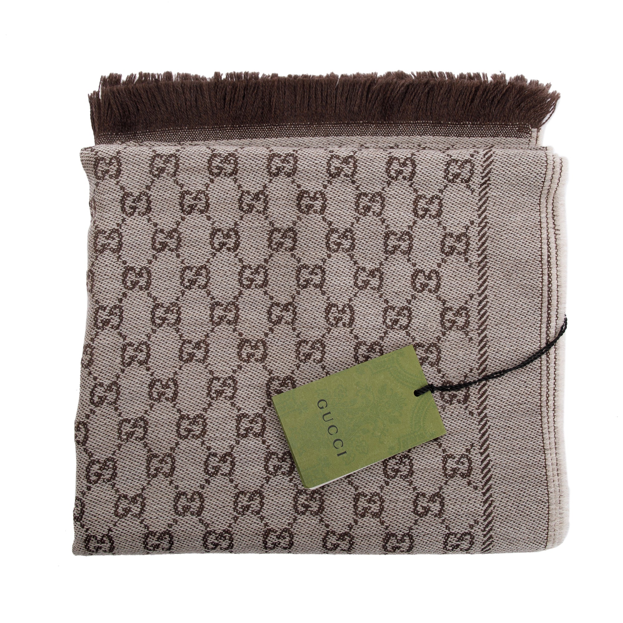 Gucci Brown/Beige Wool GG Jacquard Scarf
