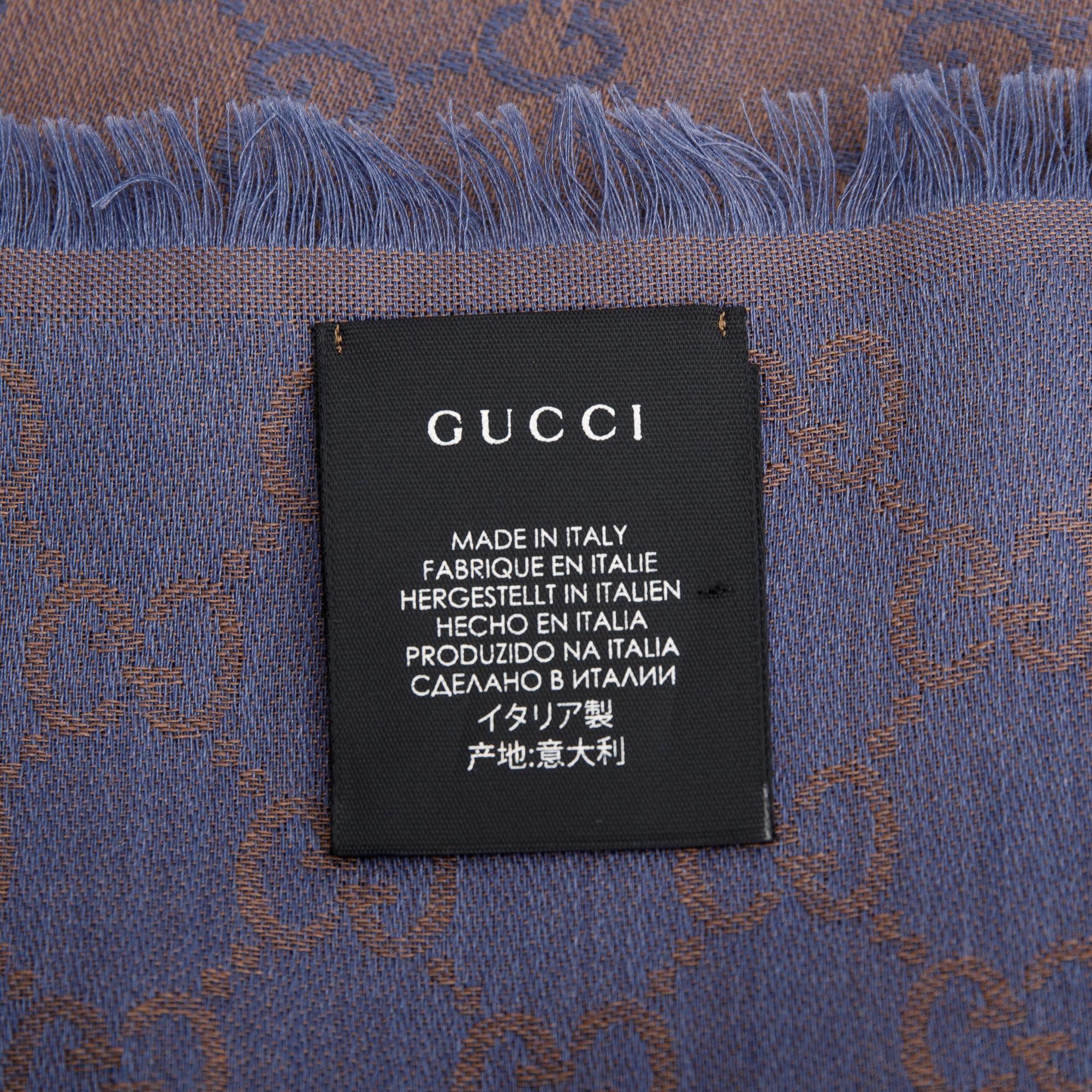 Gucci Brown/Purple Wool Silk GG Jacquard Scarf
