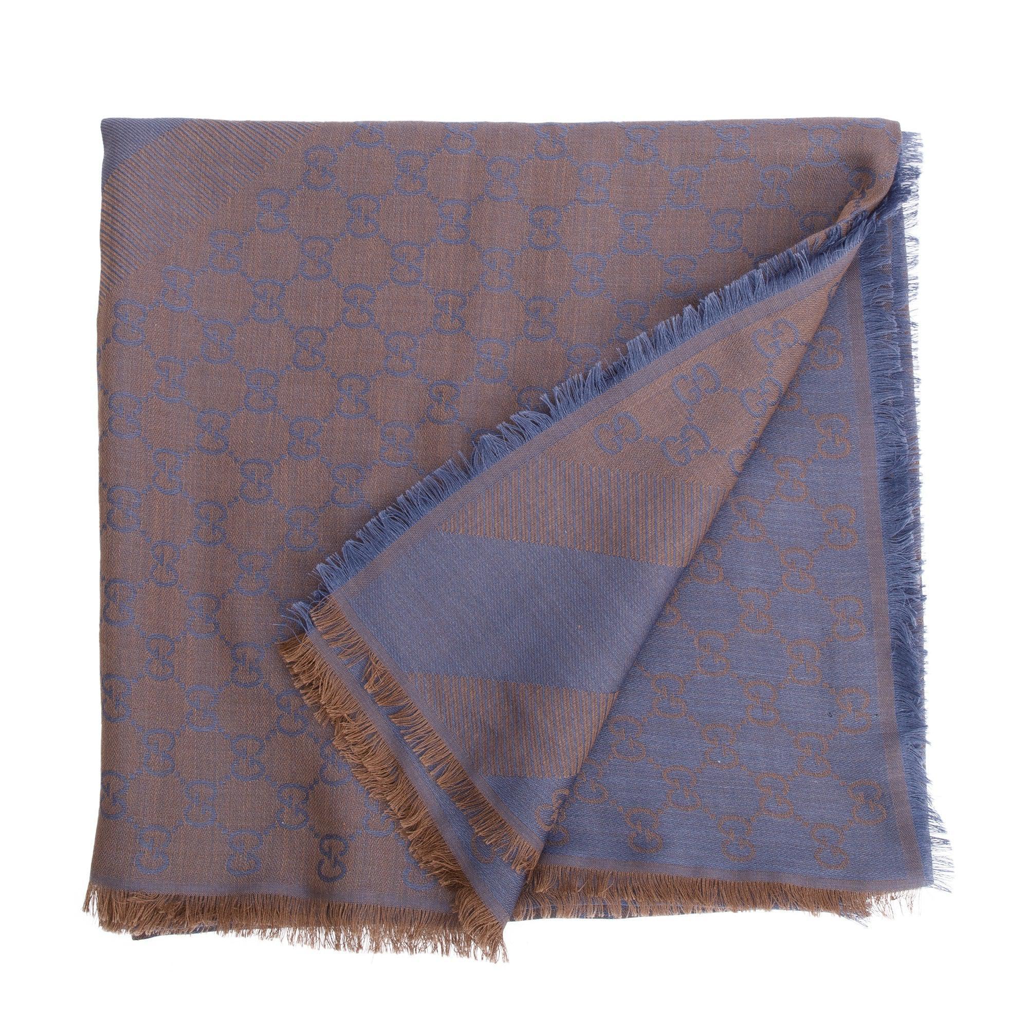 Gucci Brown/Purple Wool Silk GG Jacquard Scarf
