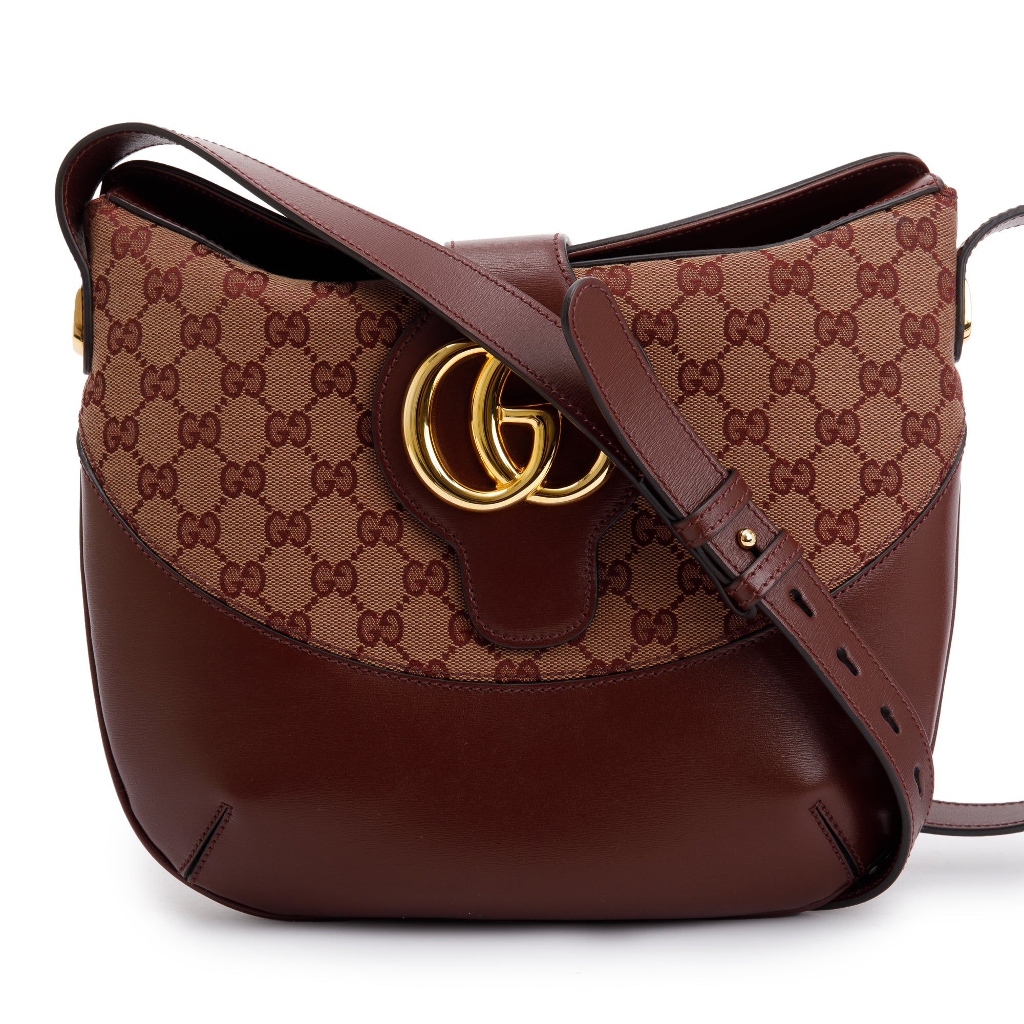Gucci Burgundy GG Canvas & Calfskin Leather Medium Arli Shoulder Bag