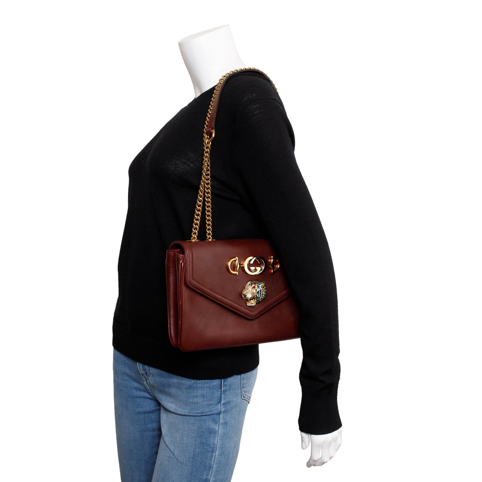 Gucci Burgundy Leather Medium Rajah Shoulder Bag w/ Box