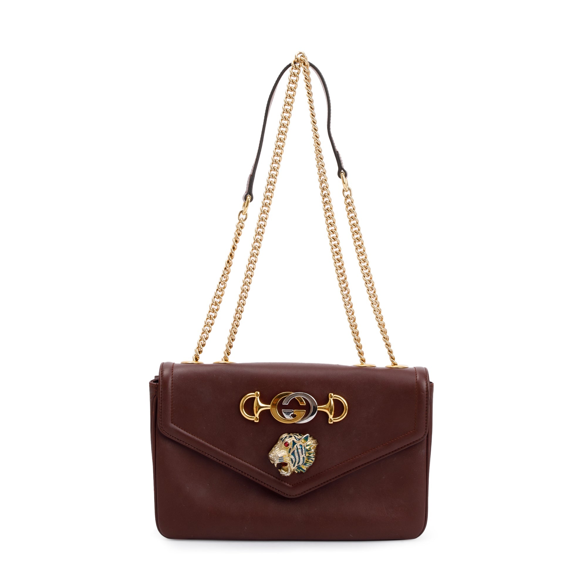 Gucci Burgundy Leather Medium Rajah Shoulder Bag w/ Box