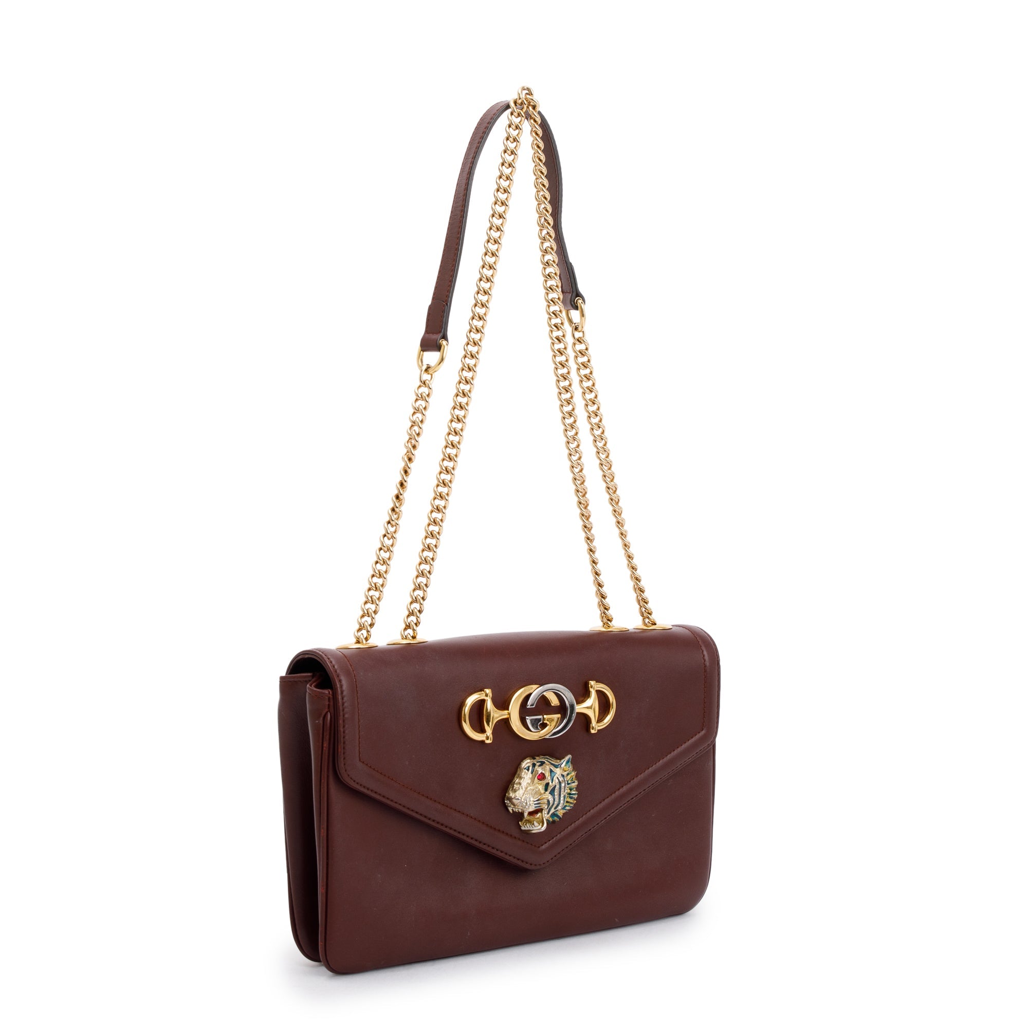 Gucci Burgundy Leather Medium Rajah Shoulder Bag w/ Box