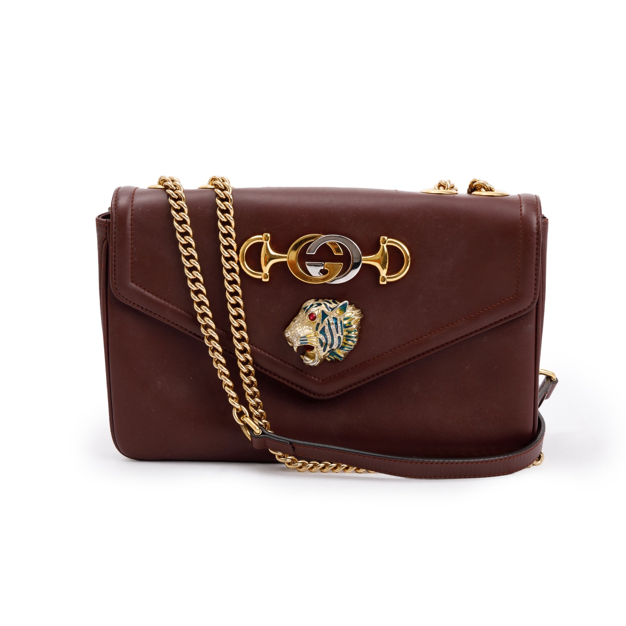 Gucci Burgundy Leather Medium Rajah Shoulder Bag w/ Box